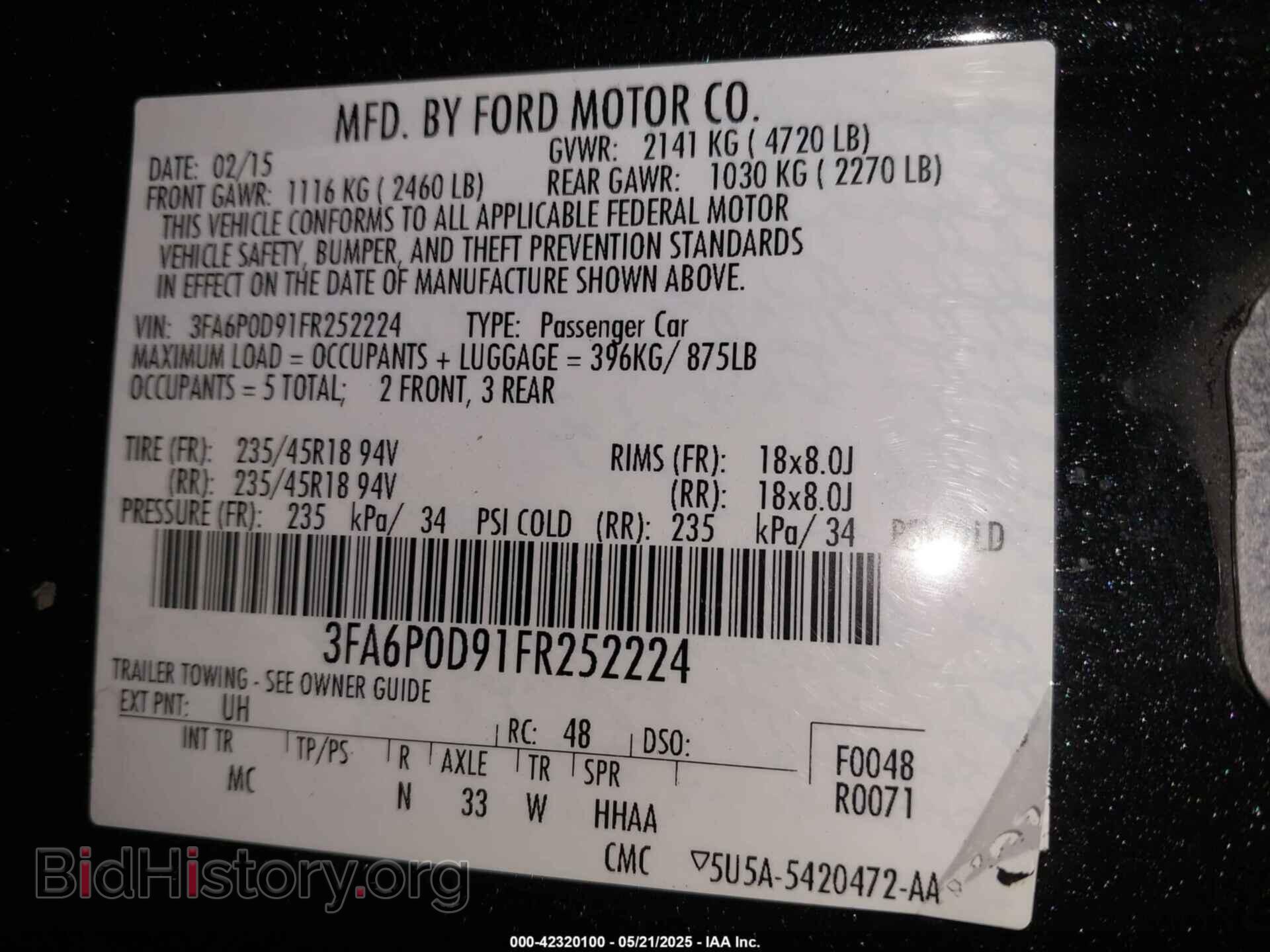 2015 FORD FUSION - VIN: 3FA6P0D91FR252224 - Фото 9