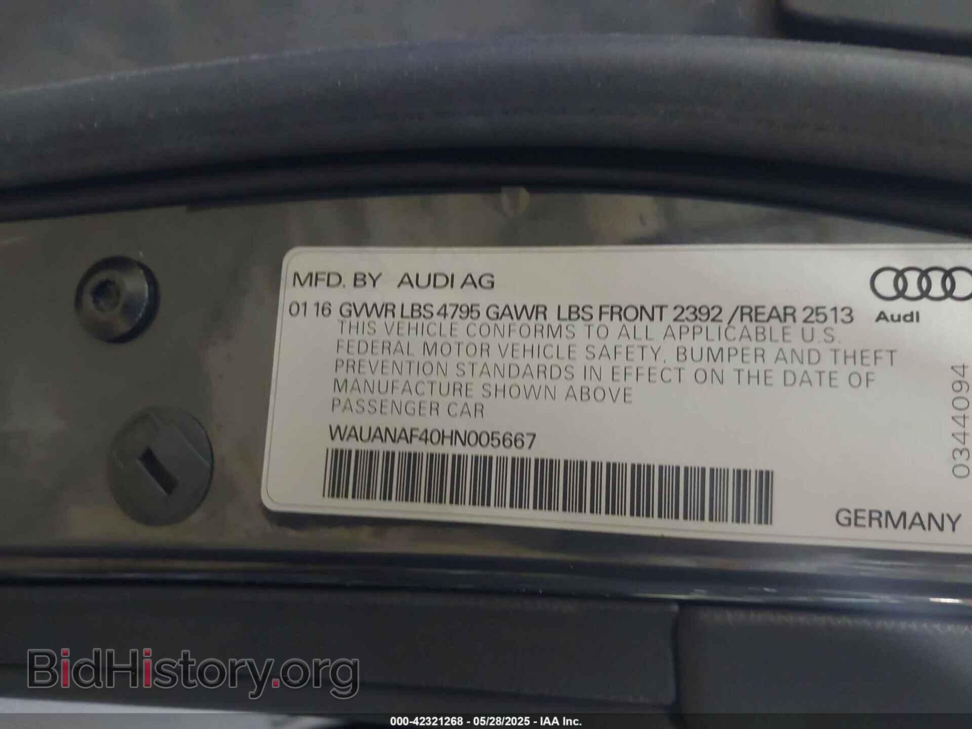 2017 AUDI A4 - VIN: WAUANAF40HN005667 - Фото 9