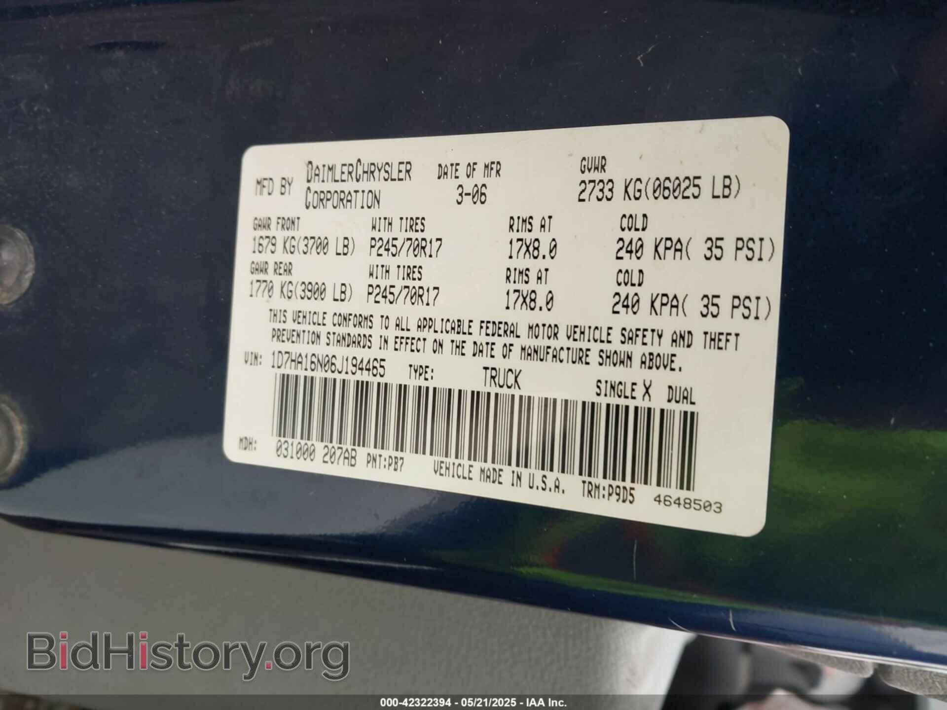 2006 DODGE RAM 1500 - VIN: 1D7HA16N06J194465 - Фото 9