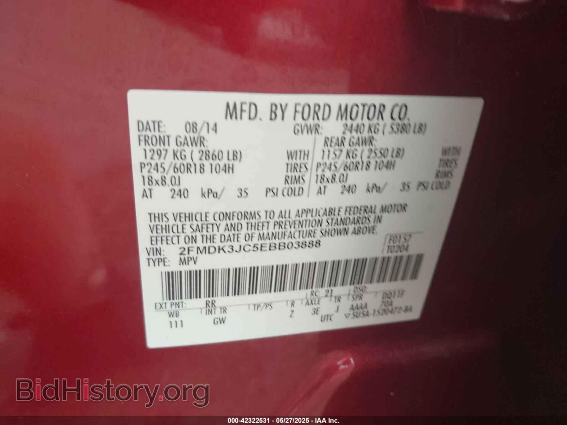 2014 FORD EDGE - VIN: 2FMDK3JC5EBB03888 - Photo 9