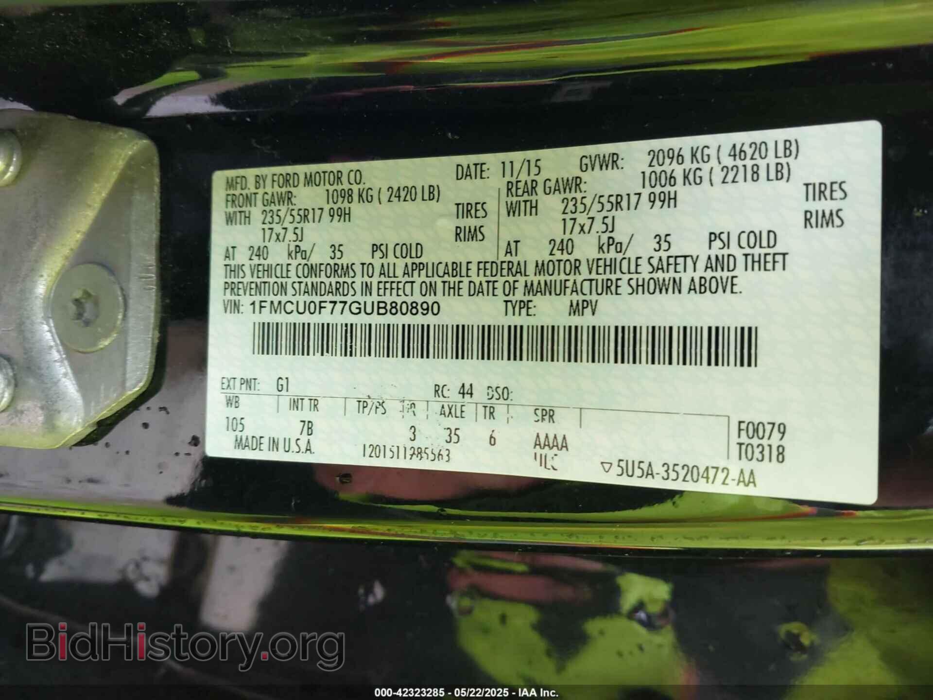 2016 FORD ESCAPE - VIN: 1FMCU0F77GUB80890 - Photo 9