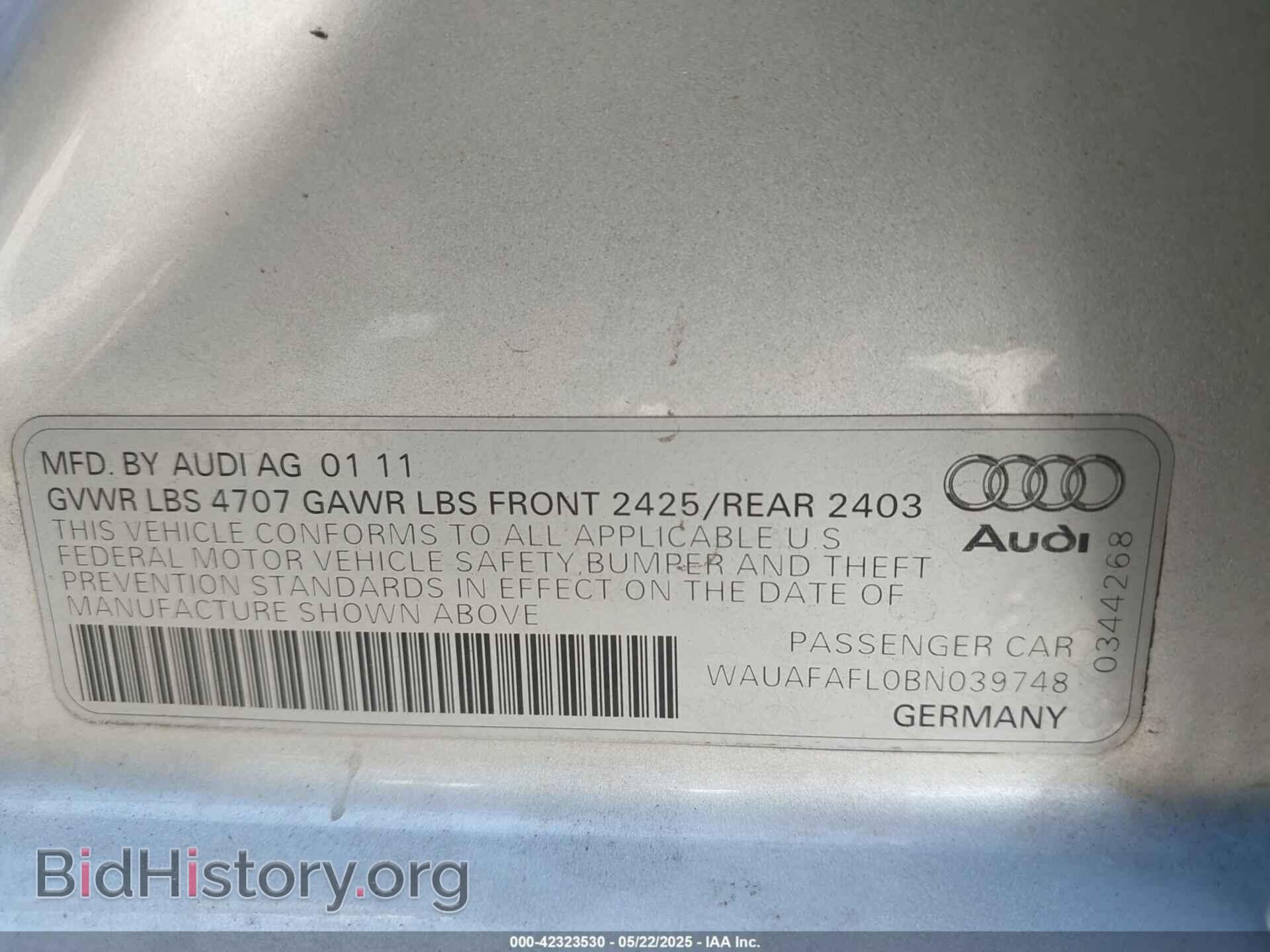 2011 AUDI A4 - VIN: WAUAFAFL0BN039748 - Фото 9