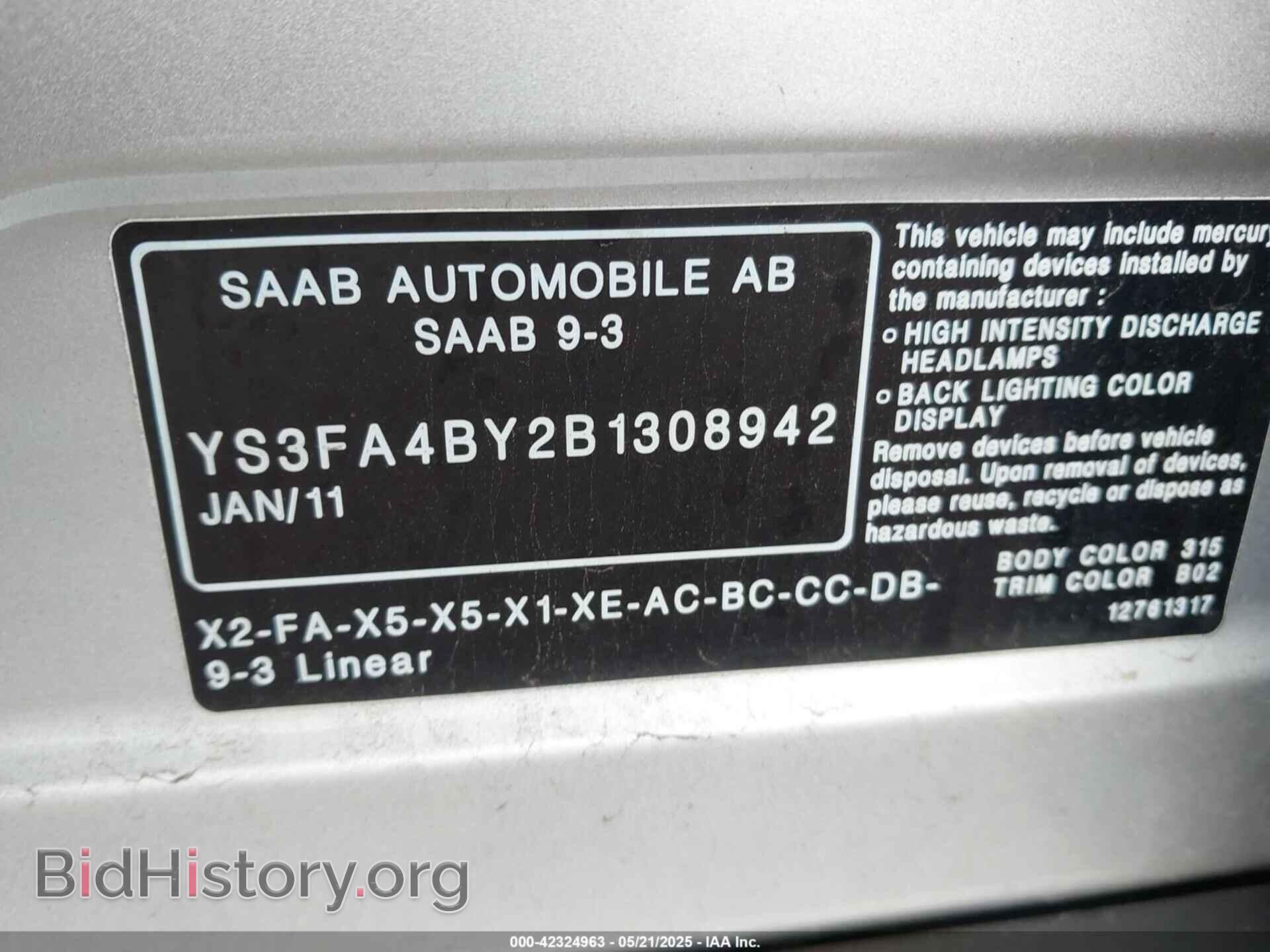 2011 SAAB 9-3 - VIN: YS3FA4BY2B1308942 - Photo 9