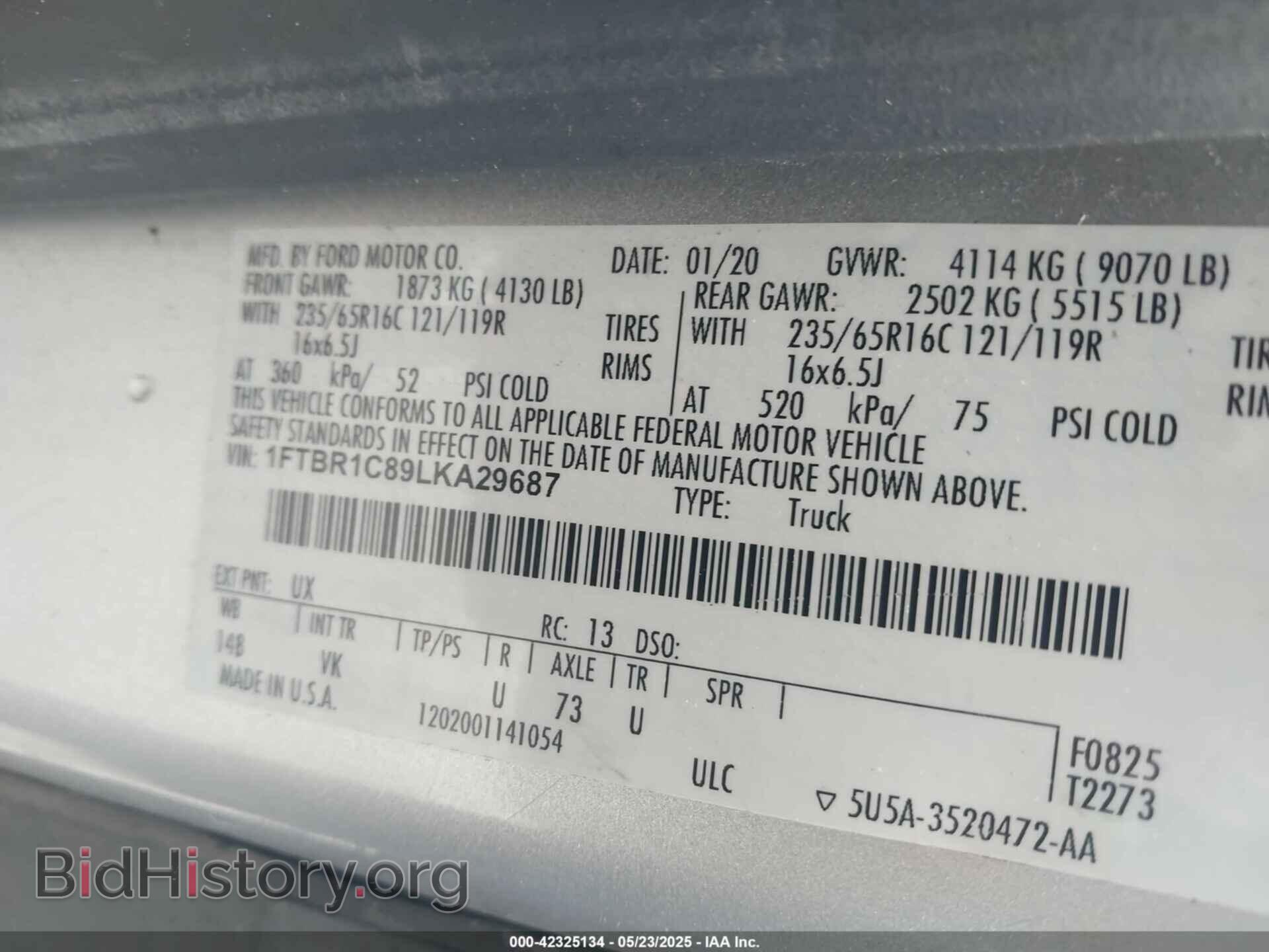 2020 FORD TRANSIT-250 - VIN: 1FTBR1C89LKA29687 - Фото 9