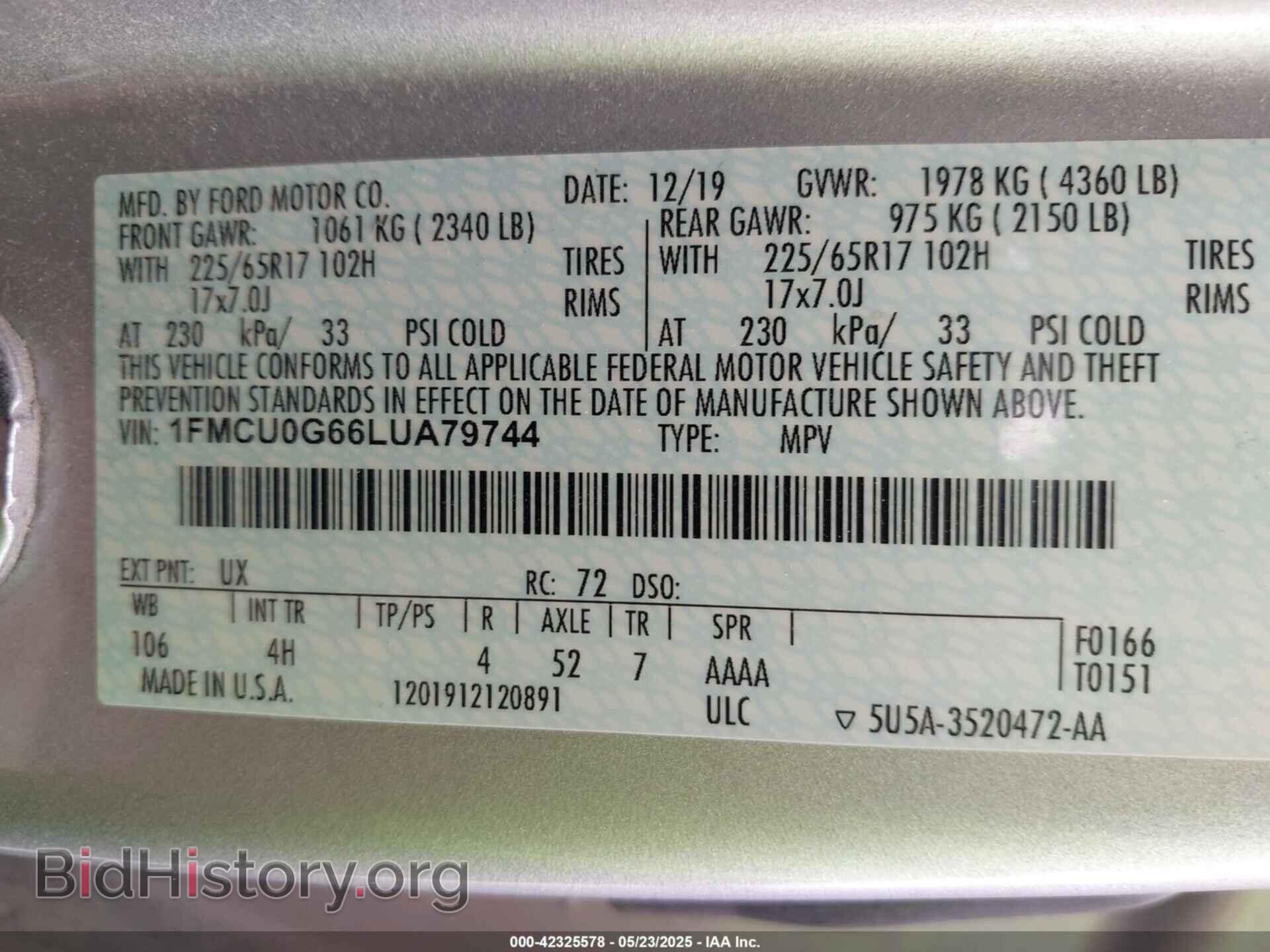 2020 FORD ESCAPE - VIN: 1FMCU0G66LUA79744 - Фото 9