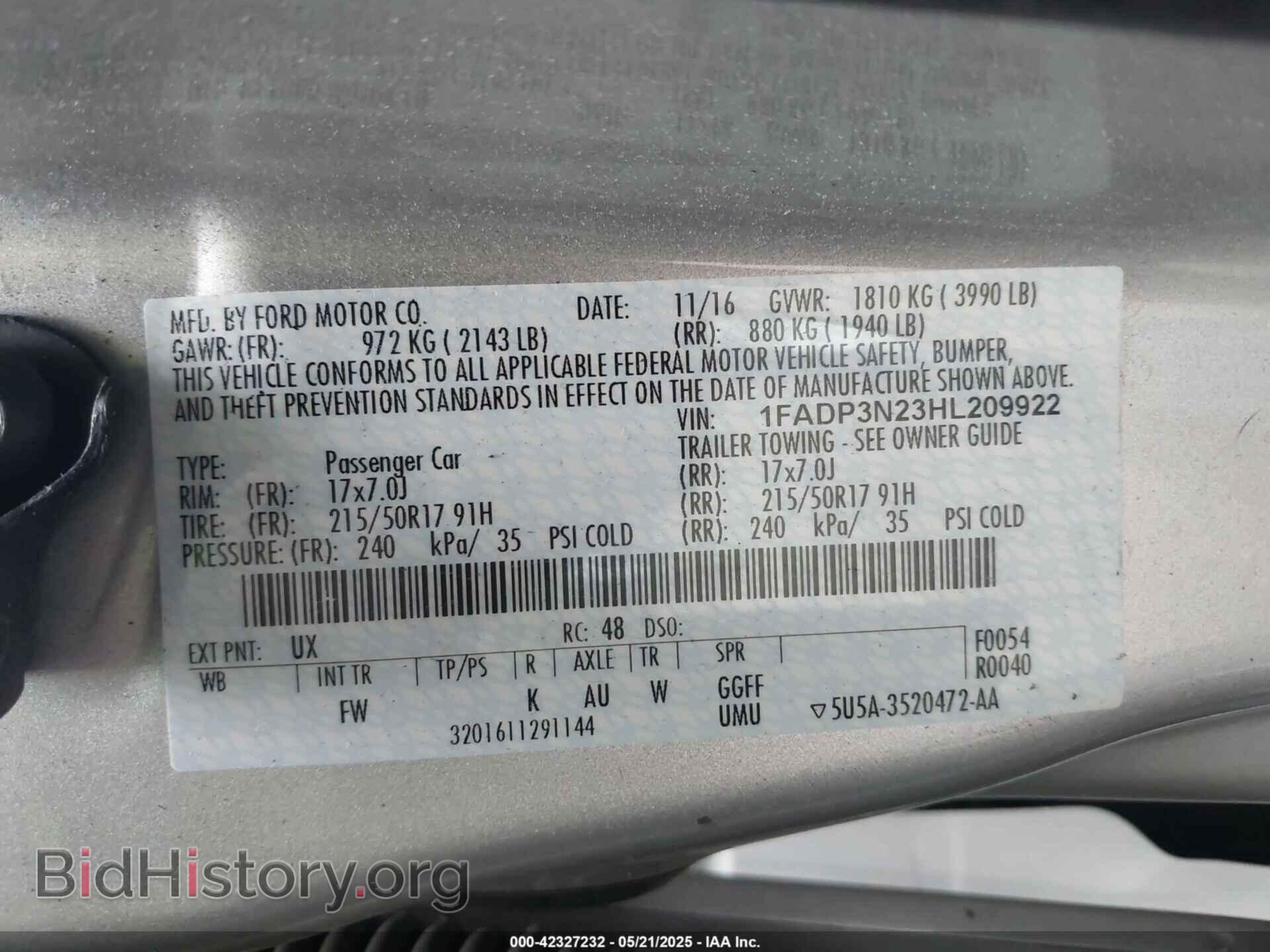 2017 FORD FOCUS - VIN: 1FADP3N23HL209922 - Фото 9