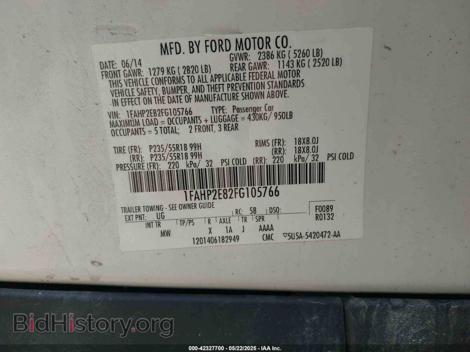 2015 FORD TAURUS - VIN: 1FAHP2E82FG105766 - Фото 9