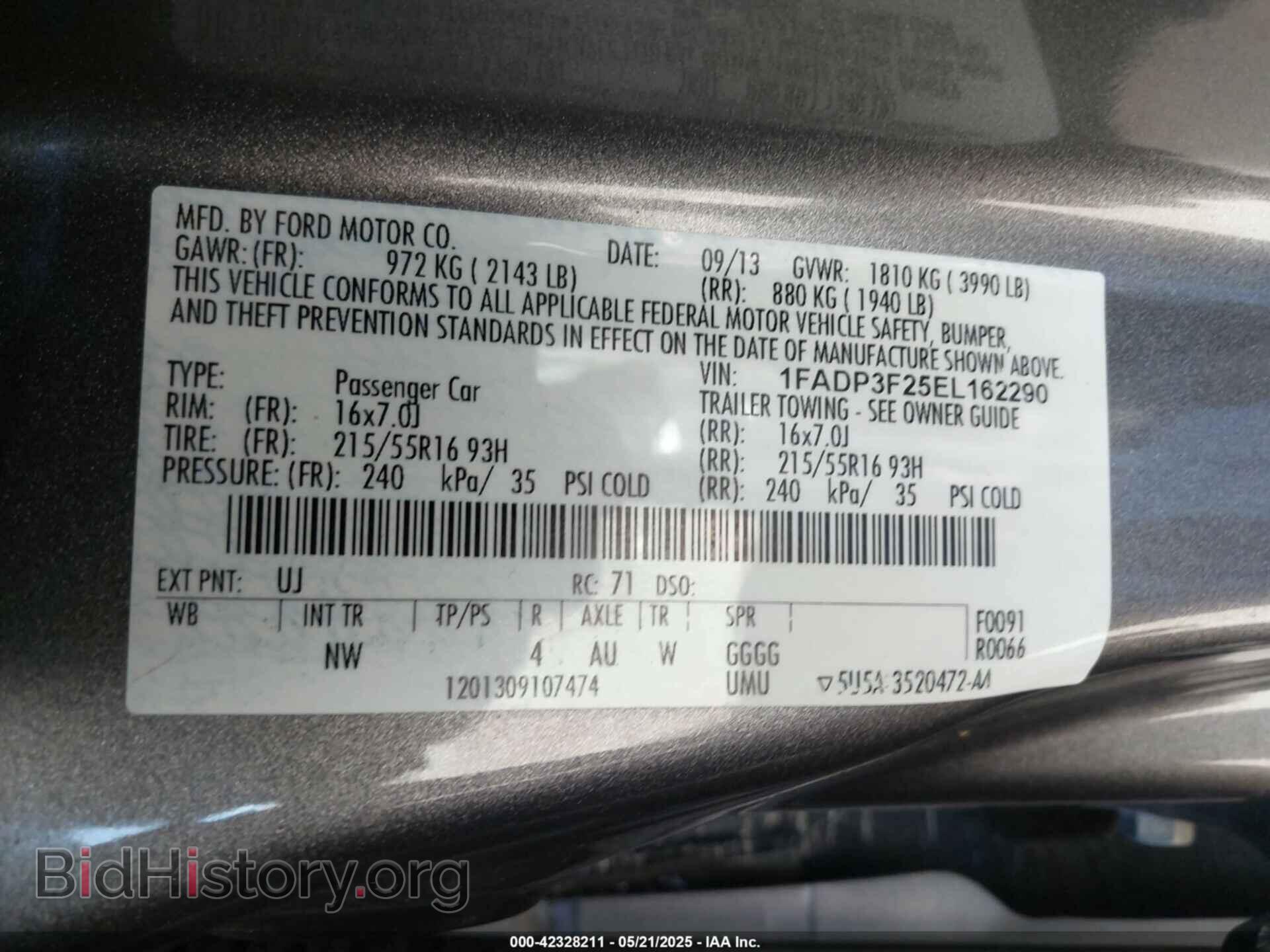 2014 FORD FOCUS - VIN: 1FADP3F25EL162290 - Фото 9