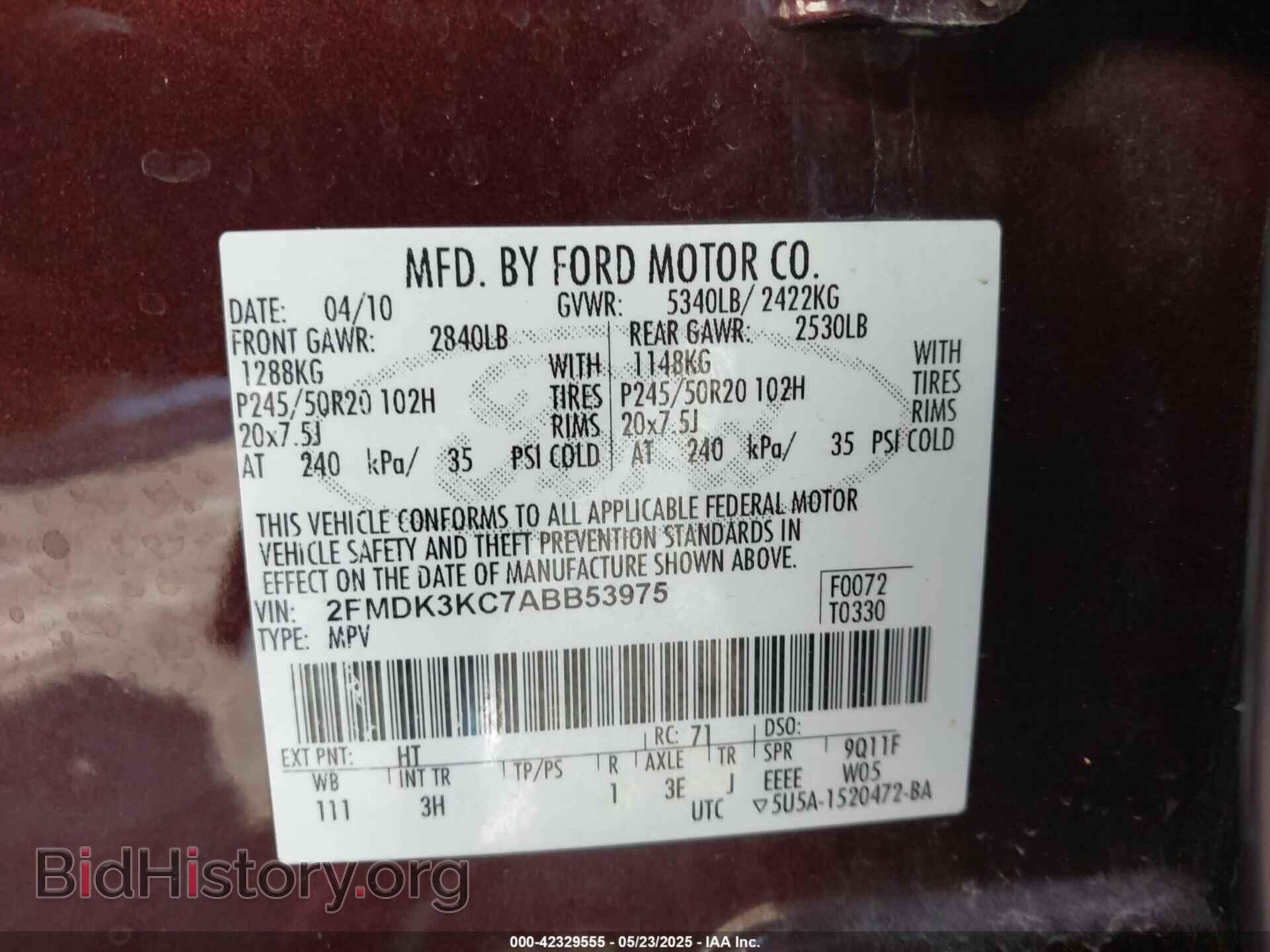 2010 FORD EDGE - VIN: 2FMDK3KC7ABB53975 - Фото 9