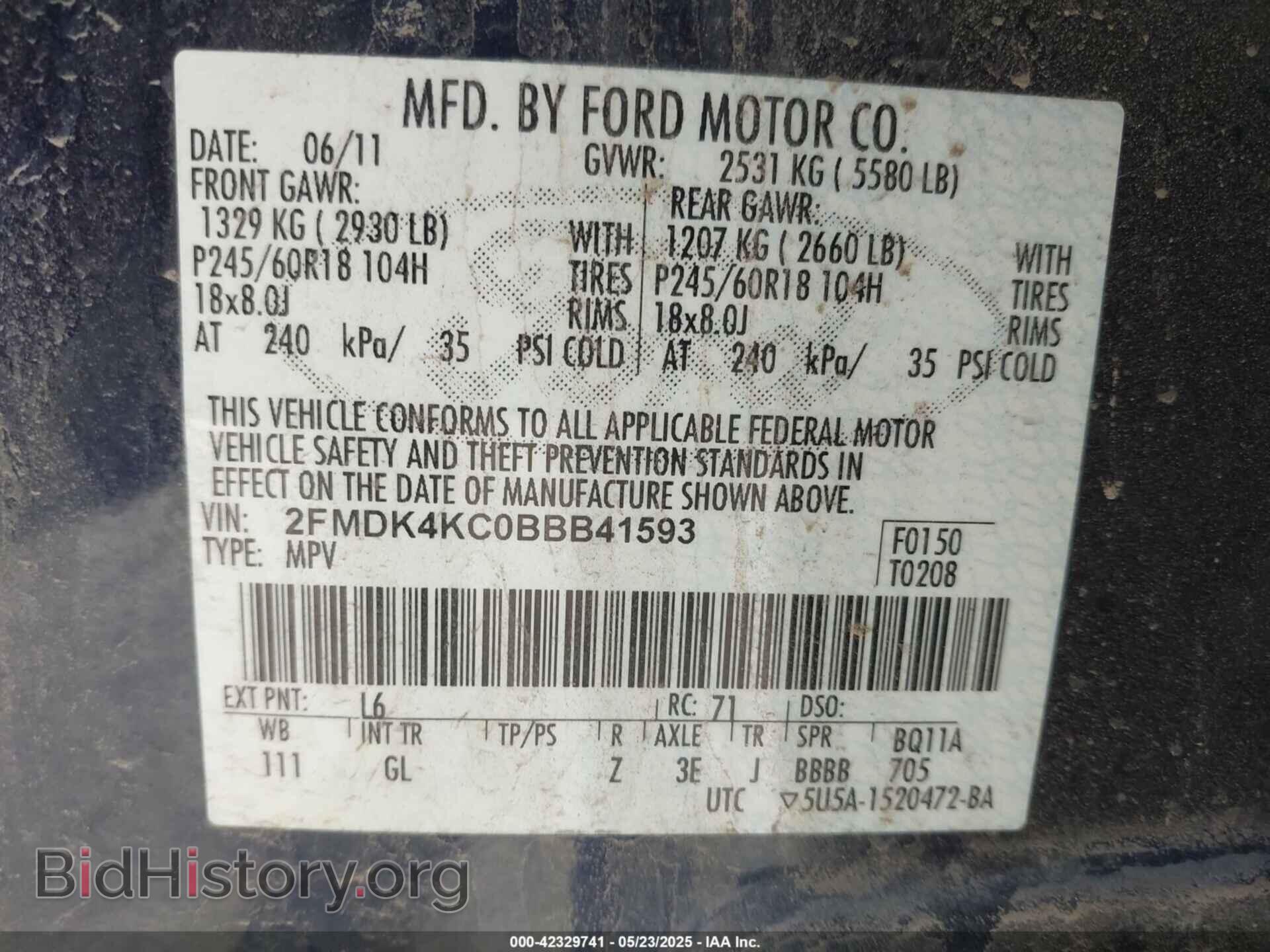 2011 FORD EDGE - VIN: 2FMDK4KC0BBB41593 - Фото 9