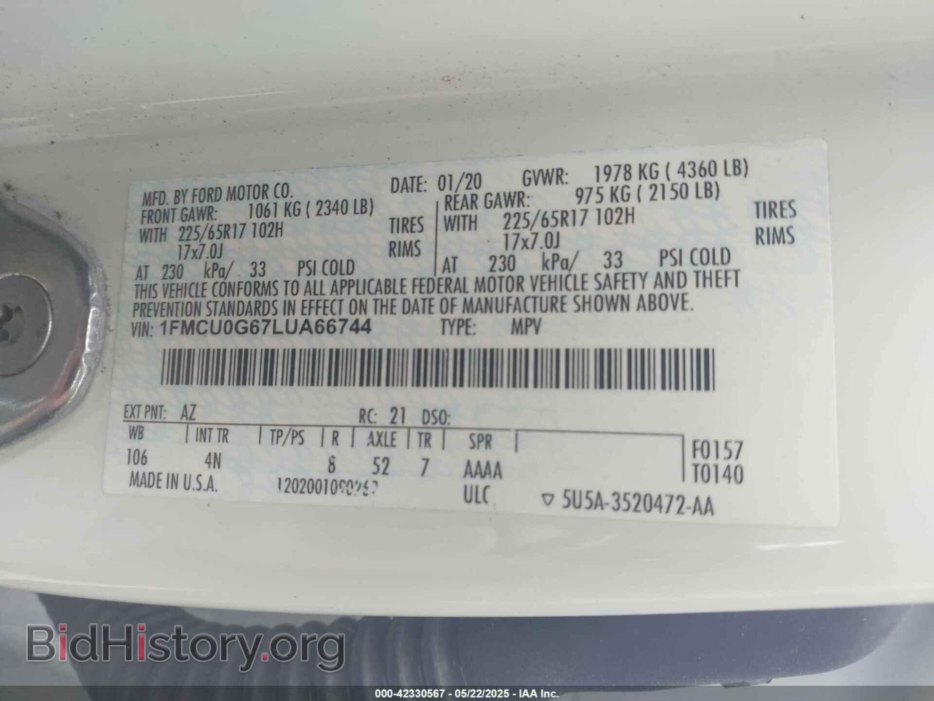 2020 FORD ESCAPE - VIN: 1FMCU0G67LUA66744 - Фото 9