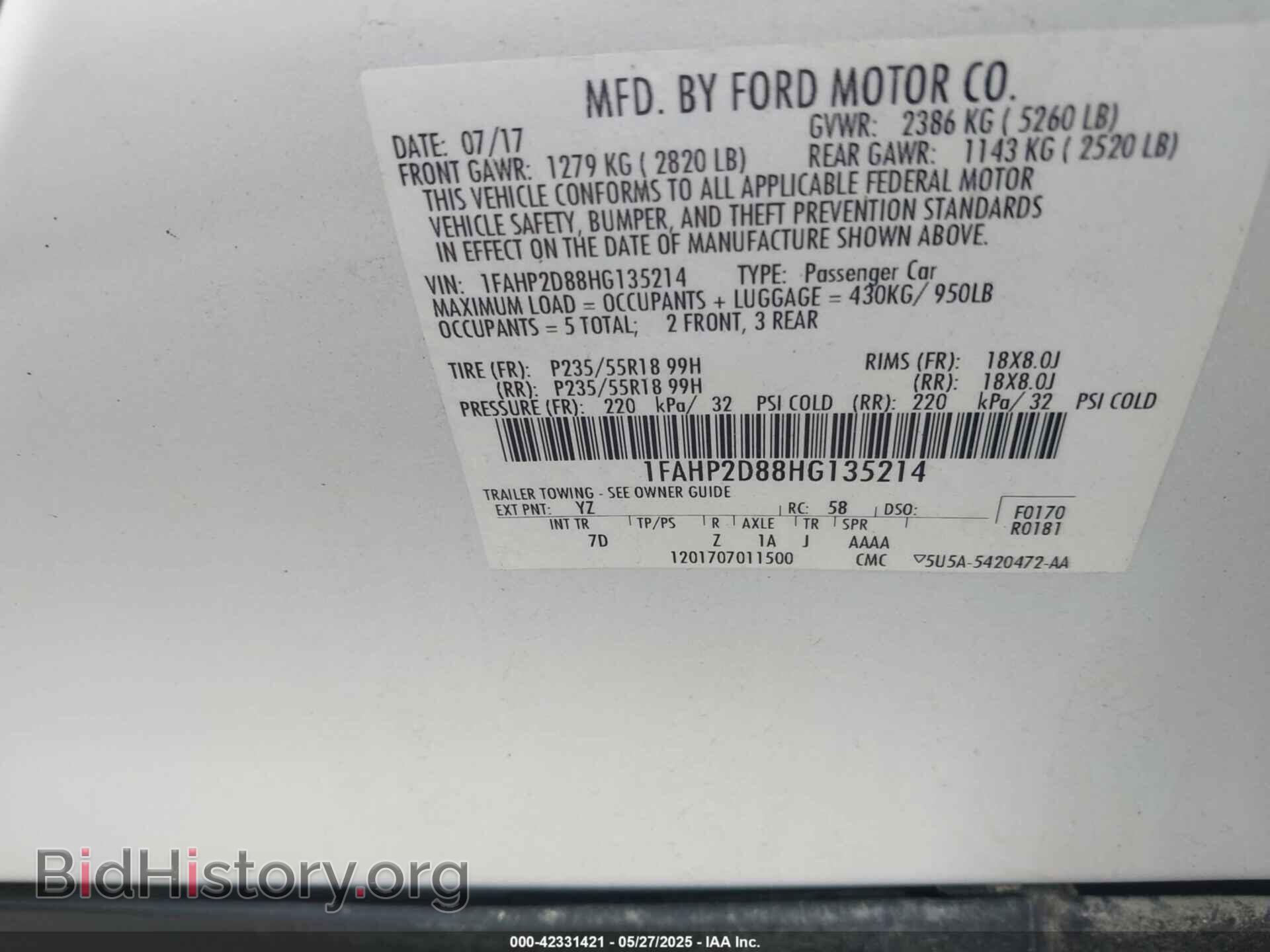 2017 FORD TAURUS - VIN: 1FAHP2D88HG135214 - Photo 9