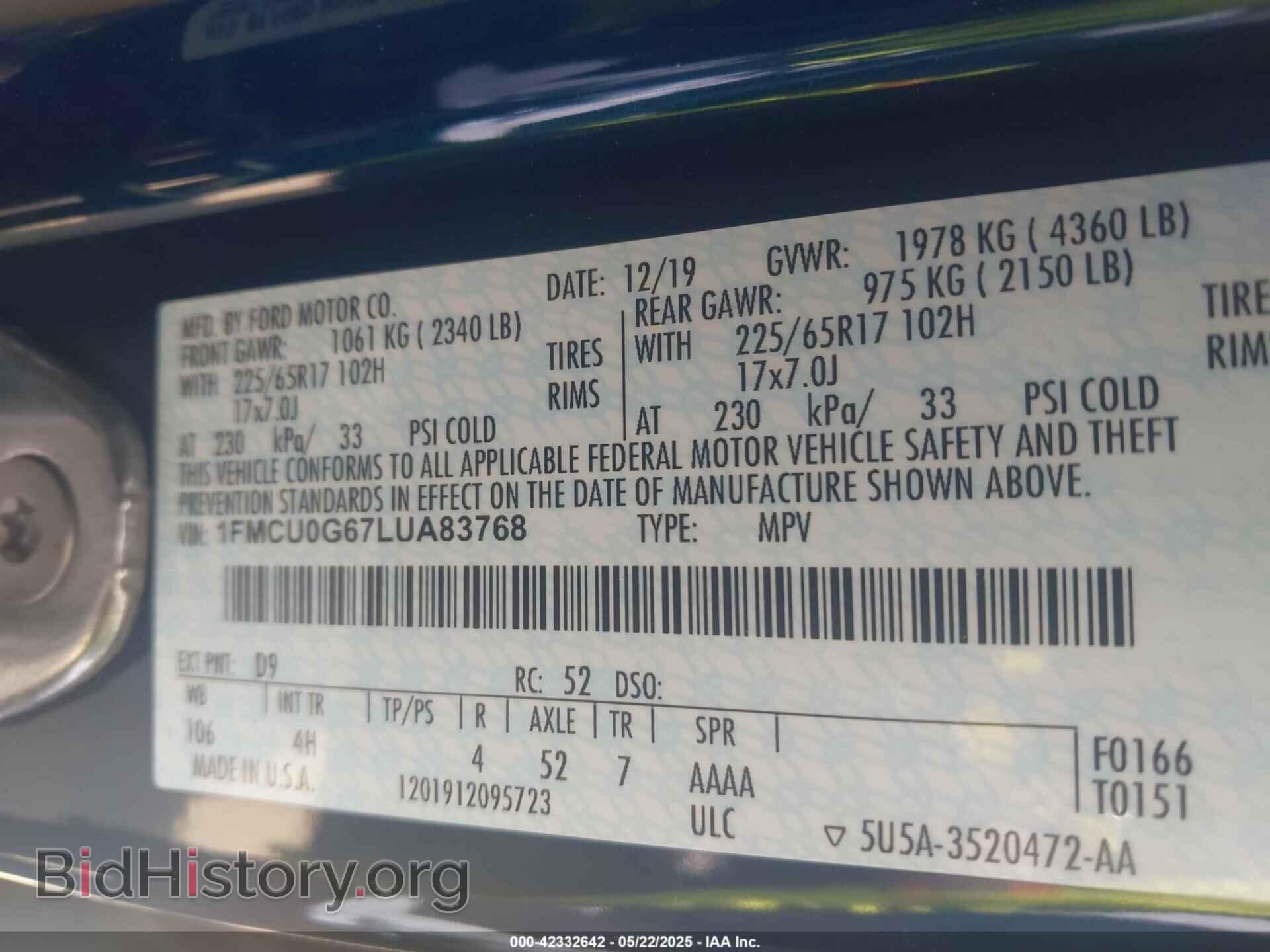 2020 FORD ESCAPE - VIN: 1FMCU0G67LUA83768 - Фото 9