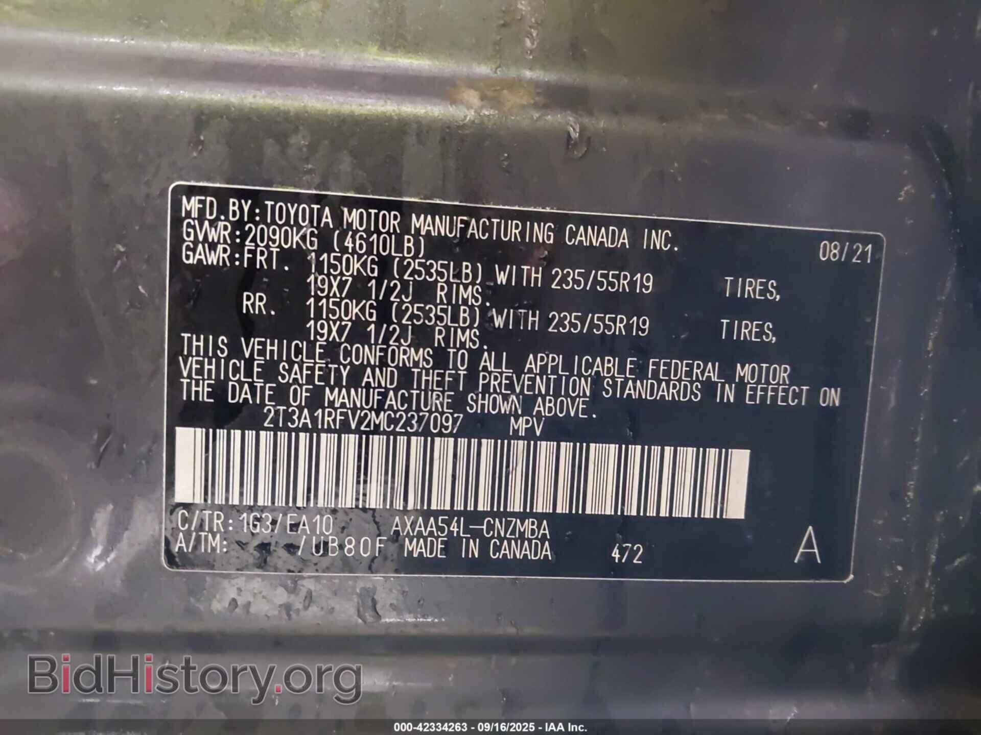 2021 TOYOTA RAV4 - VIN: 2T3A1RFV2MC237097 - Фото 9