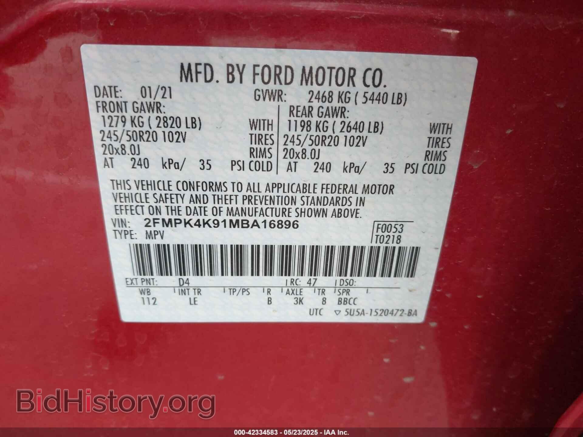 2021 FORD EDGE - VIN: 2FMPK4K91MBA16896 - Photo 9