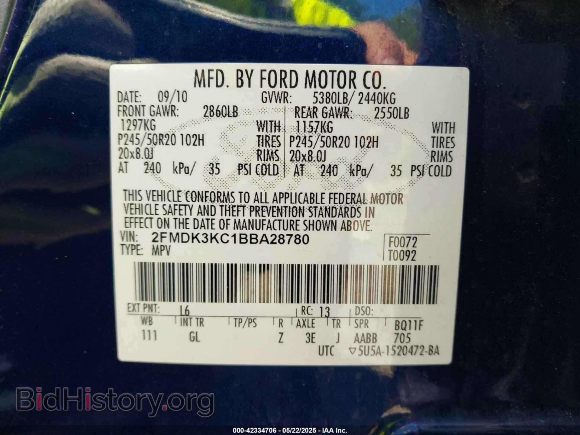 2011 FORD EDGE - VIN: 2FMDK3KC1BBA28780 - Фото 9