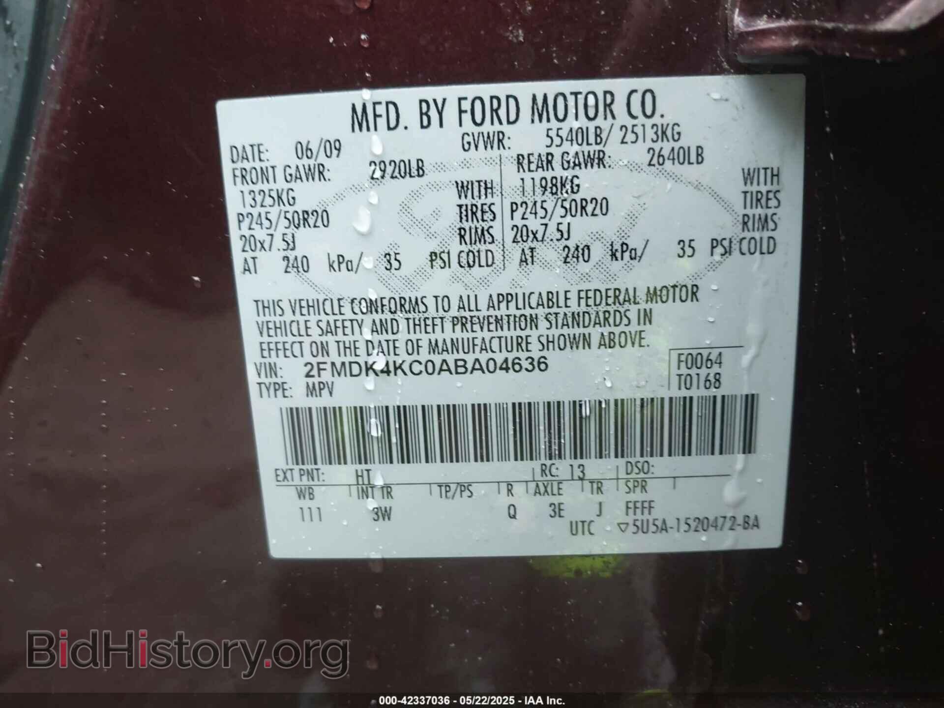 2010 FORD EDGE - VIN: 2FMDK4KC0ABA04636 - Фото 9