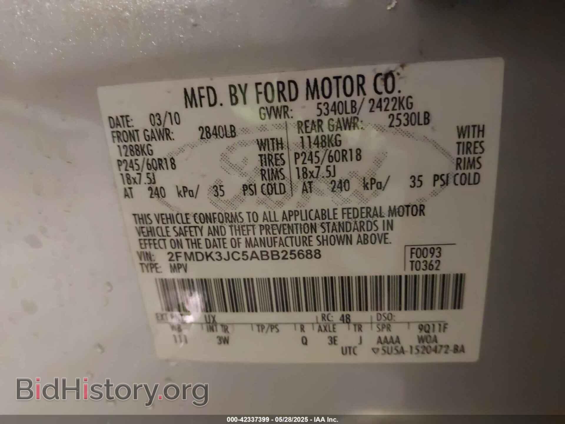 2010 FORD EDGE - VIN: 2FMDK3JC5ABB25688 - Фото 9