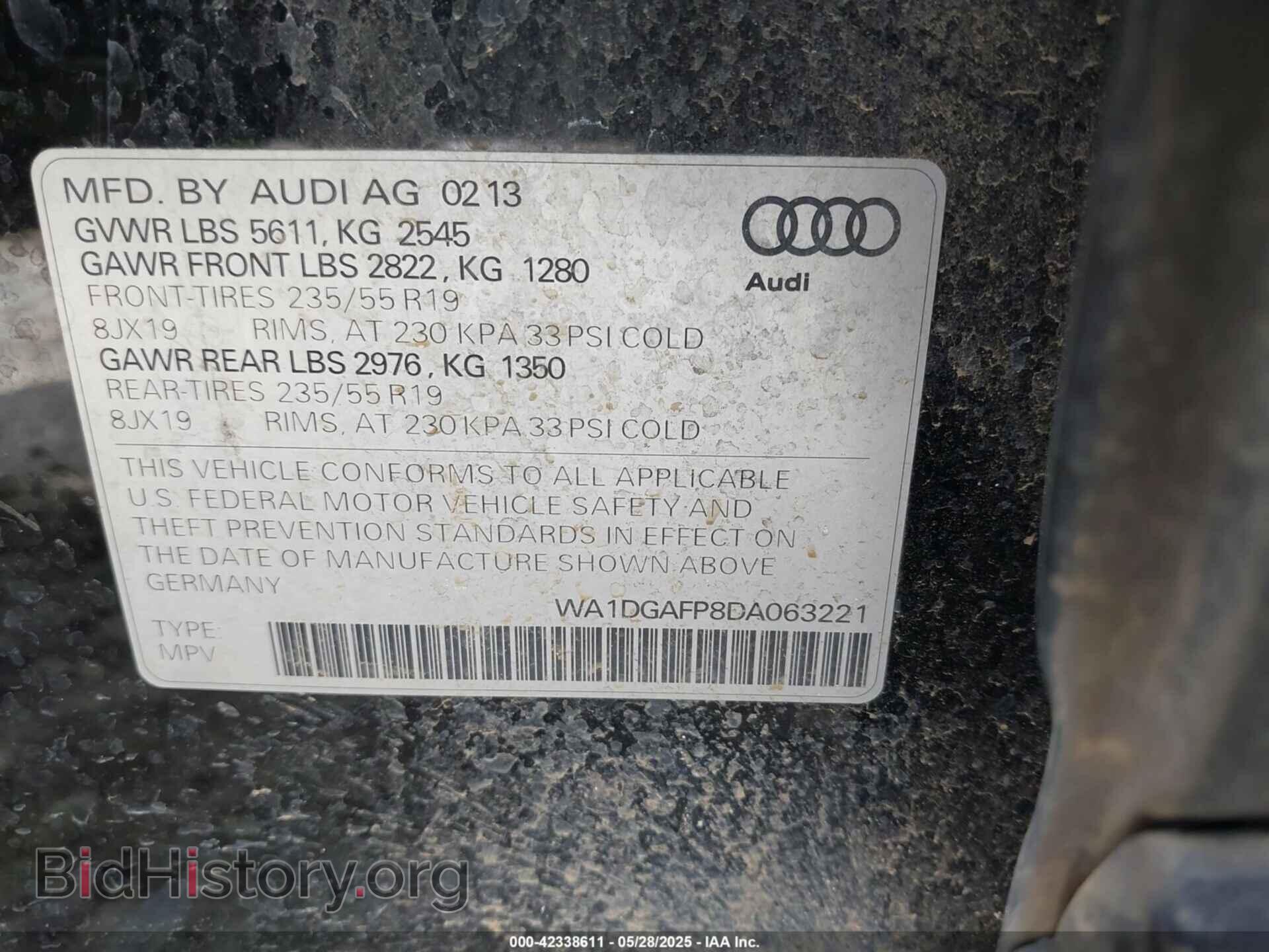 2013 AUDI Q5 - VIN: WA1DGAFP8DA063221 - Фото 9