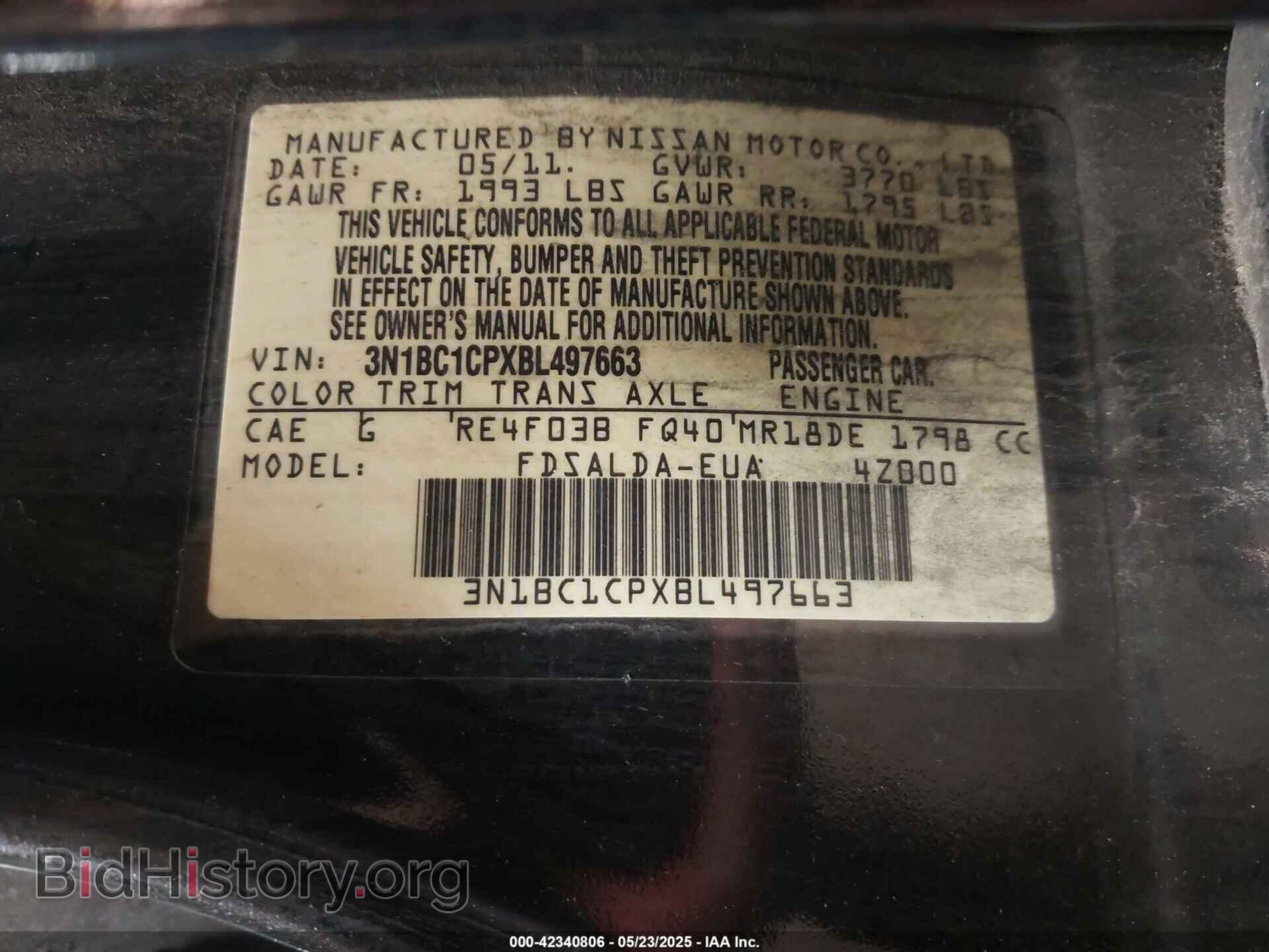 2011 NISSAN VERSA - VIN: 3N1BC1CPXBL497663 - Фото 9