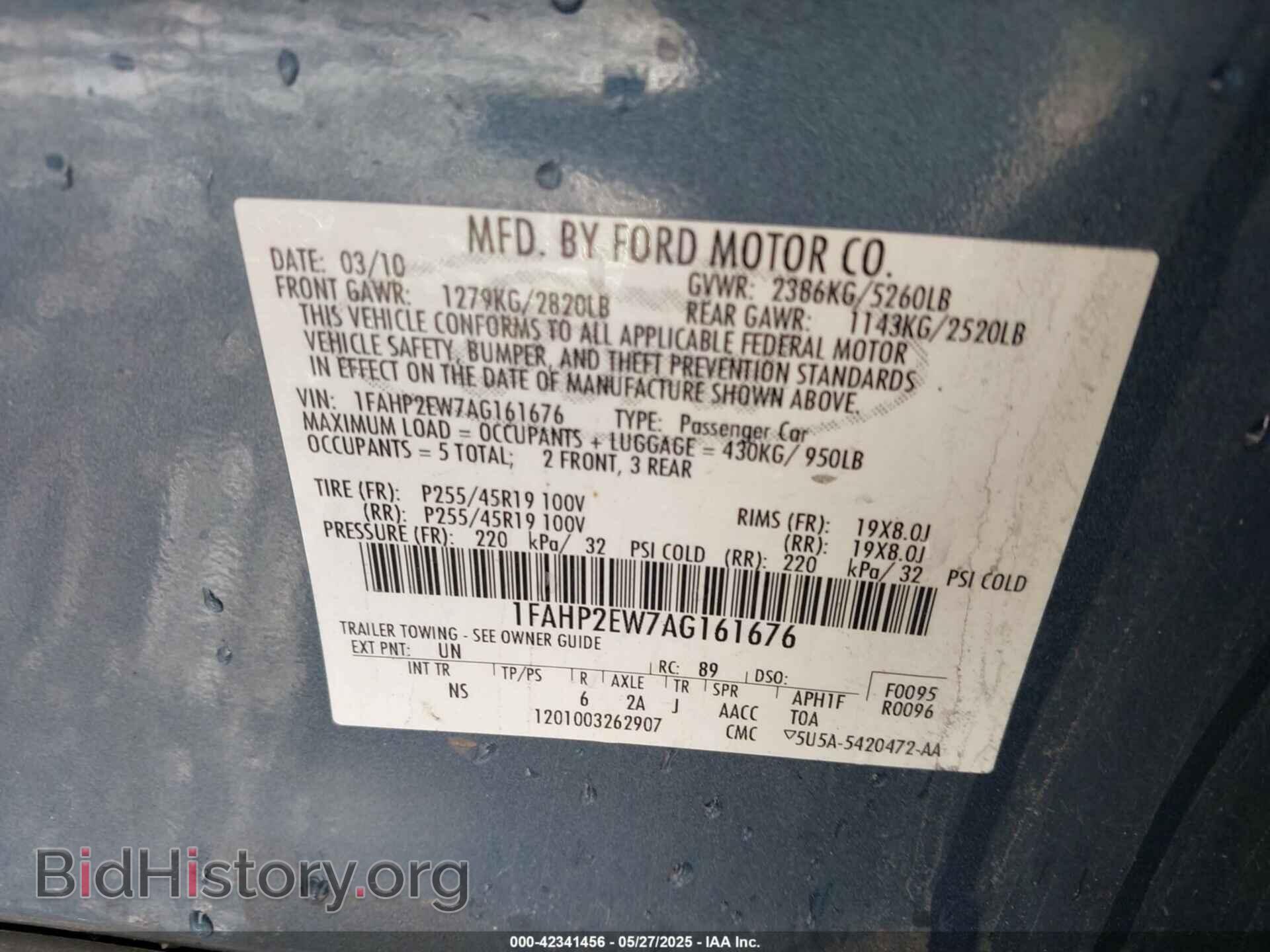 2010 FORD TAURUS - VIN: 1FAHP2EW7AG161676 - Фото 9