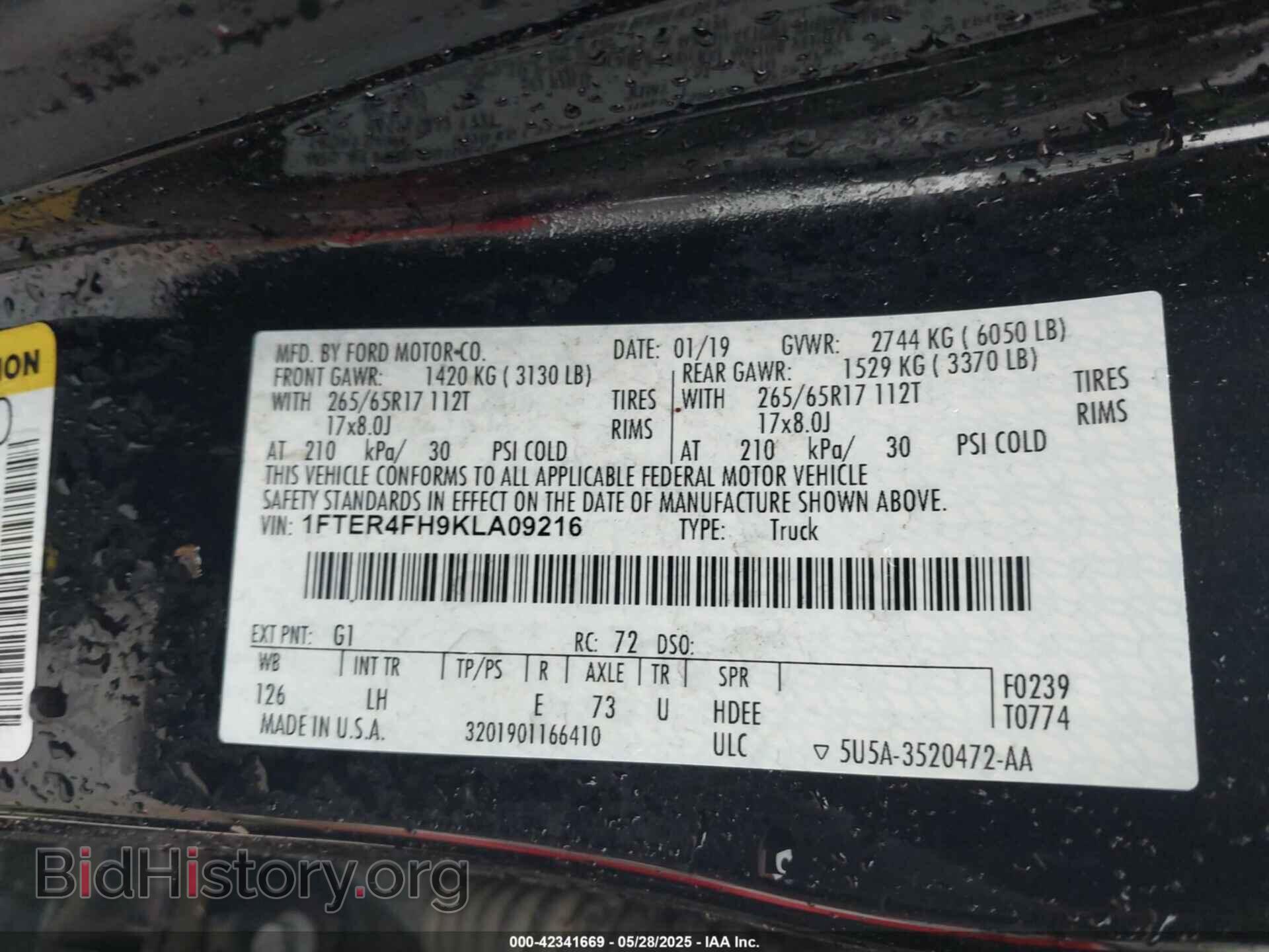 2019 FORD RANGER - VIN: 1FTER4FH9KLA09216 - Фото 9