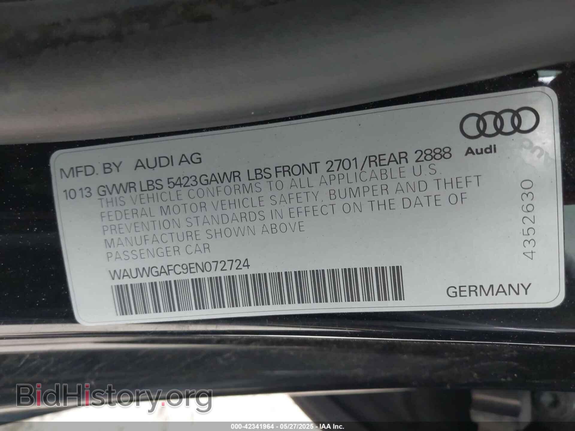 2014 AUDI A7 - VIN: WAUWGAFC9EN072724 - Фото 9