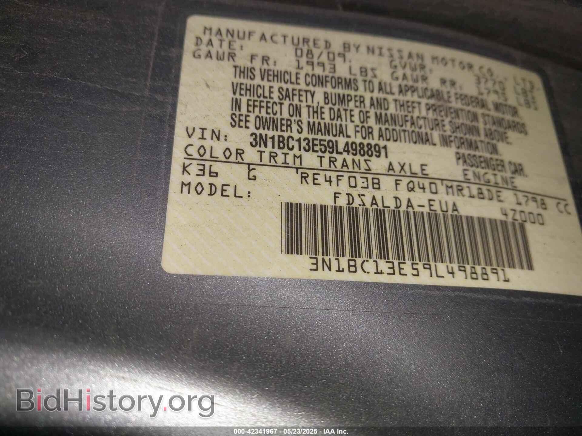 2009 NISSAN VERSA - VIN: 3N1BC13E59L498891 - Фото 9