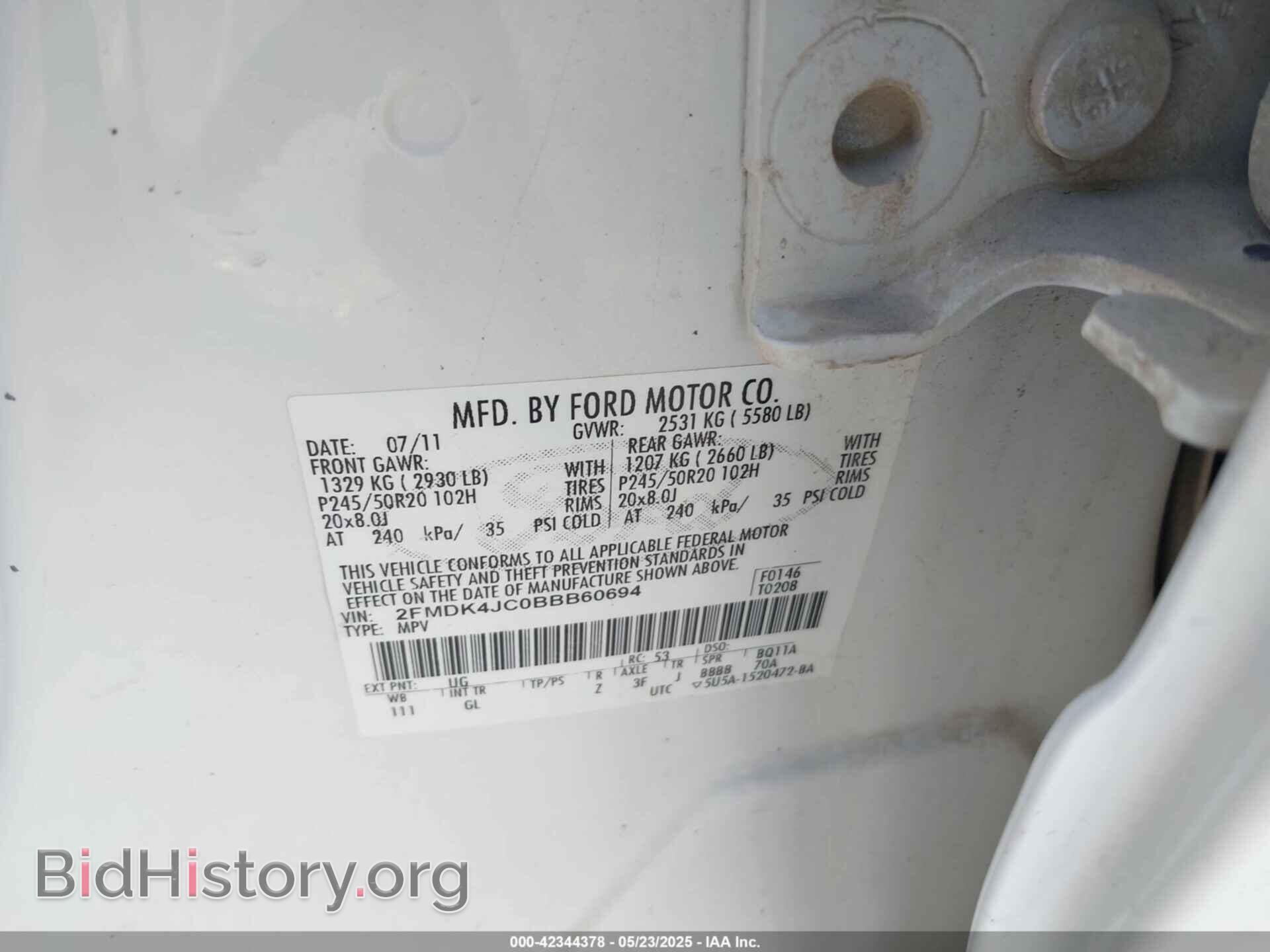 2011 FORD EDGE - VIN: 2FMDK4JC0BBB60694 - Фото 9