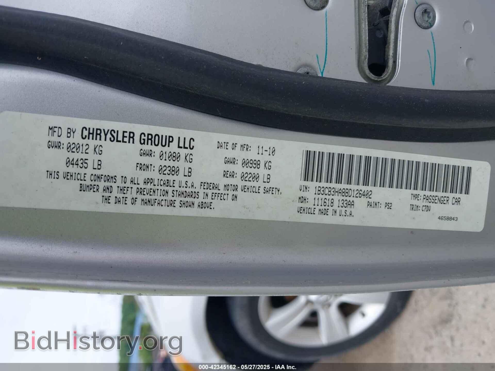 2011 DODGE CALIBER - VIN: 1B3CB3HA8BD126402 - Фото 9