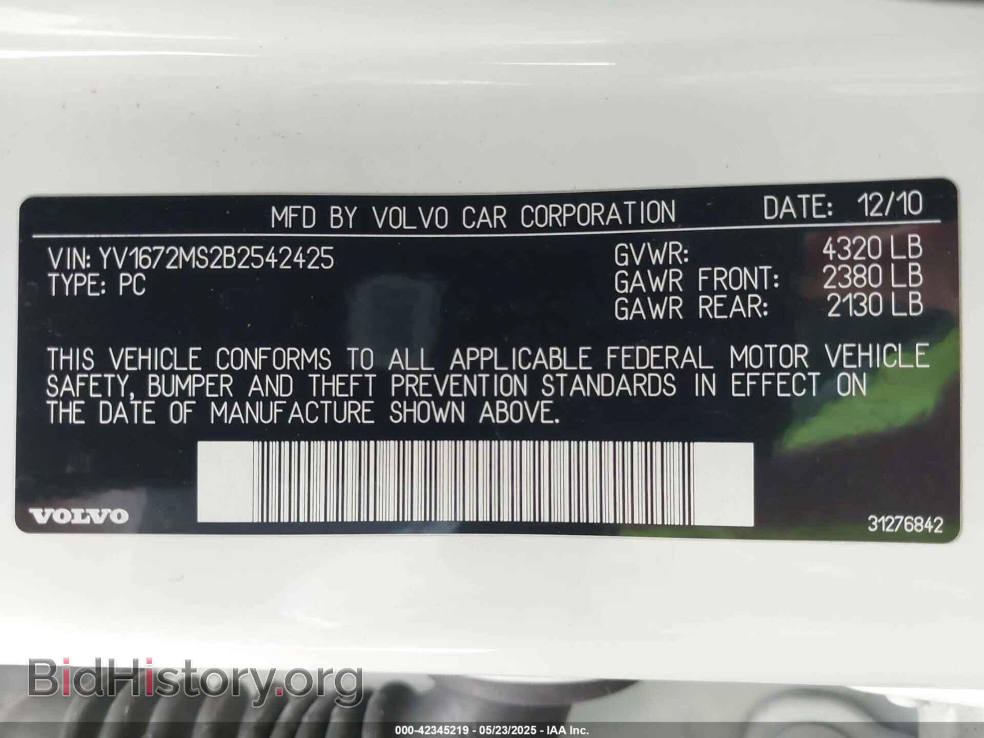 2011 VOLVO S40 - VIN: YV1672MS2B2542425 - Фото 9