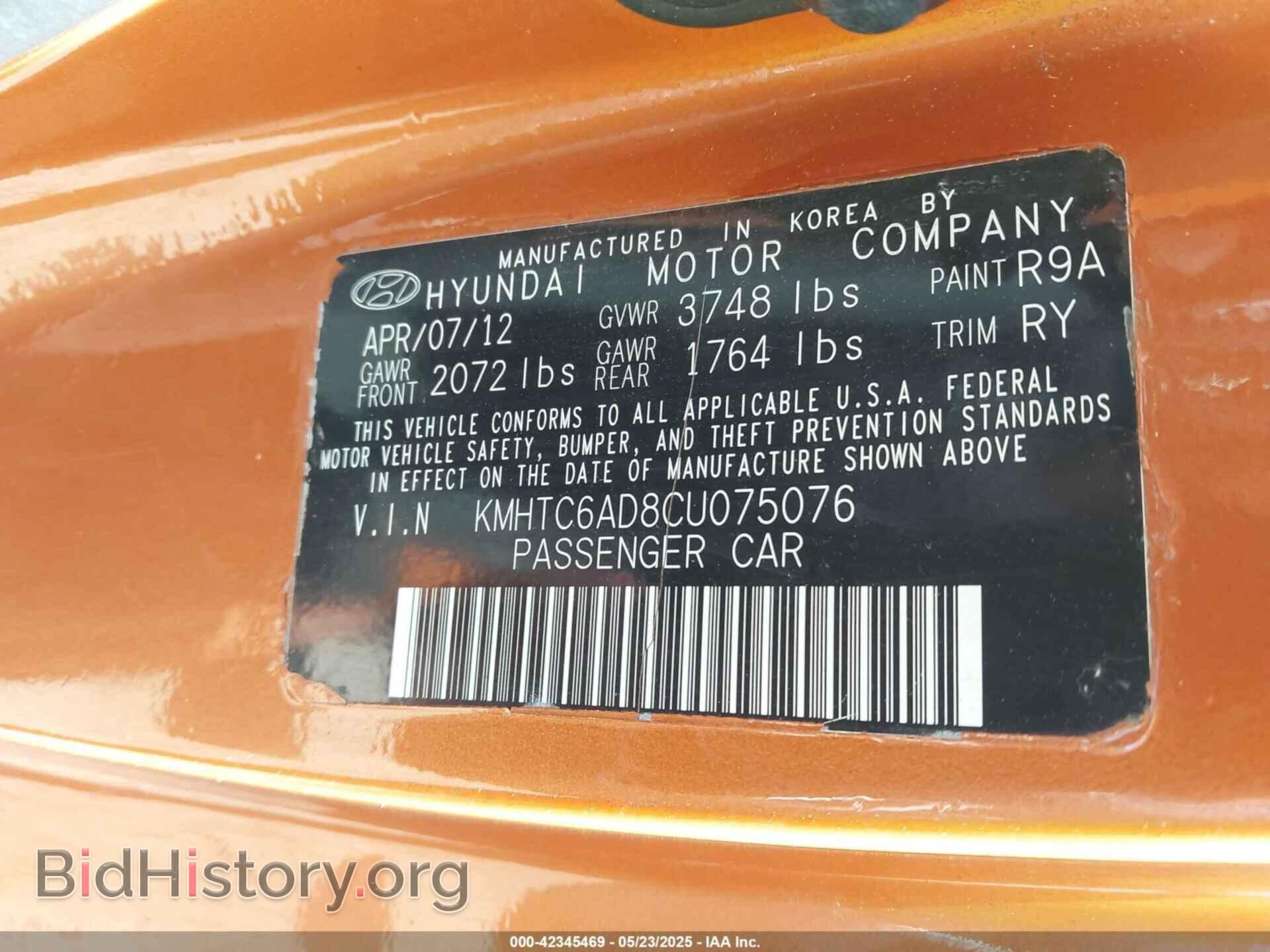 2012 HYUNDAI VELOSTER - VIN: KMHTC6AD8CU075076 - Фото 9