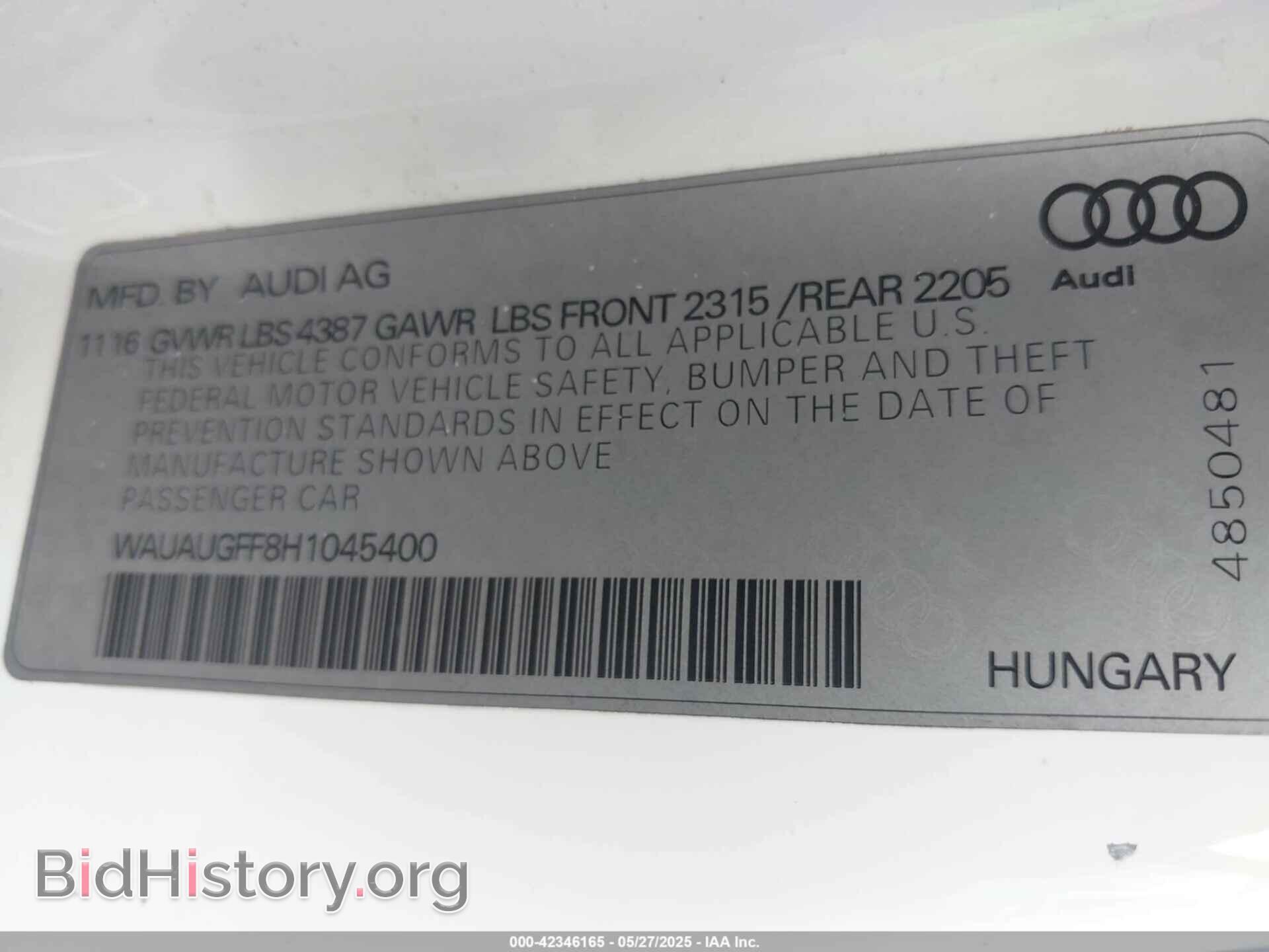 2017 AUDI A3 - VIN: WAUAUGFF8H1045400 - Фото 9