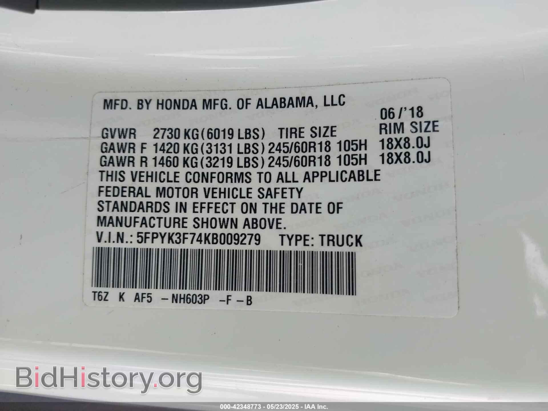 2019 HONDA RIDGELINE - VIN: 5FPYK3F74KB009279 - Фото 9
