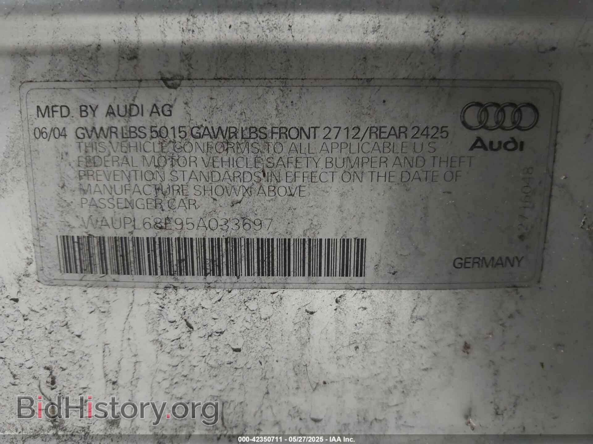 2005 AUDI S4 - VIN: WAUPL68E95A033697 - Photo 9