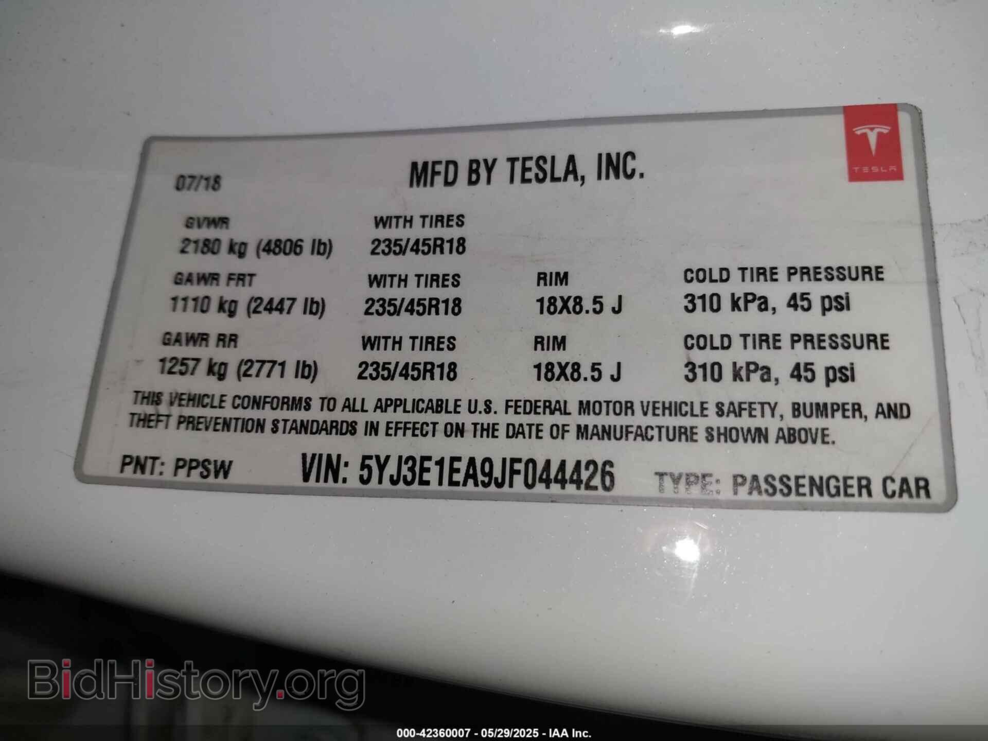 2018 TESLA MODEL 3 - VIN: 5YJ3E1EA9JF044426 - Photo 9
