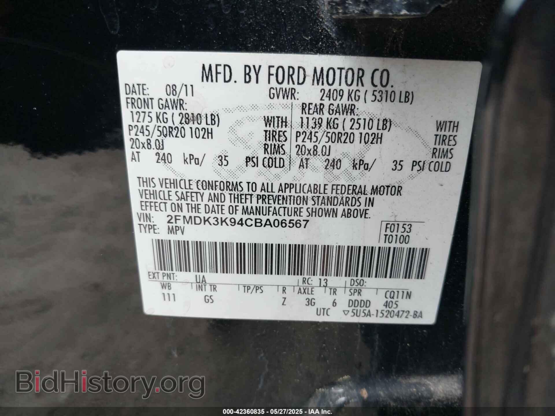 2012 FORD EDGE - VIN: 2FMDK3K94CBA06567 - Фото 9