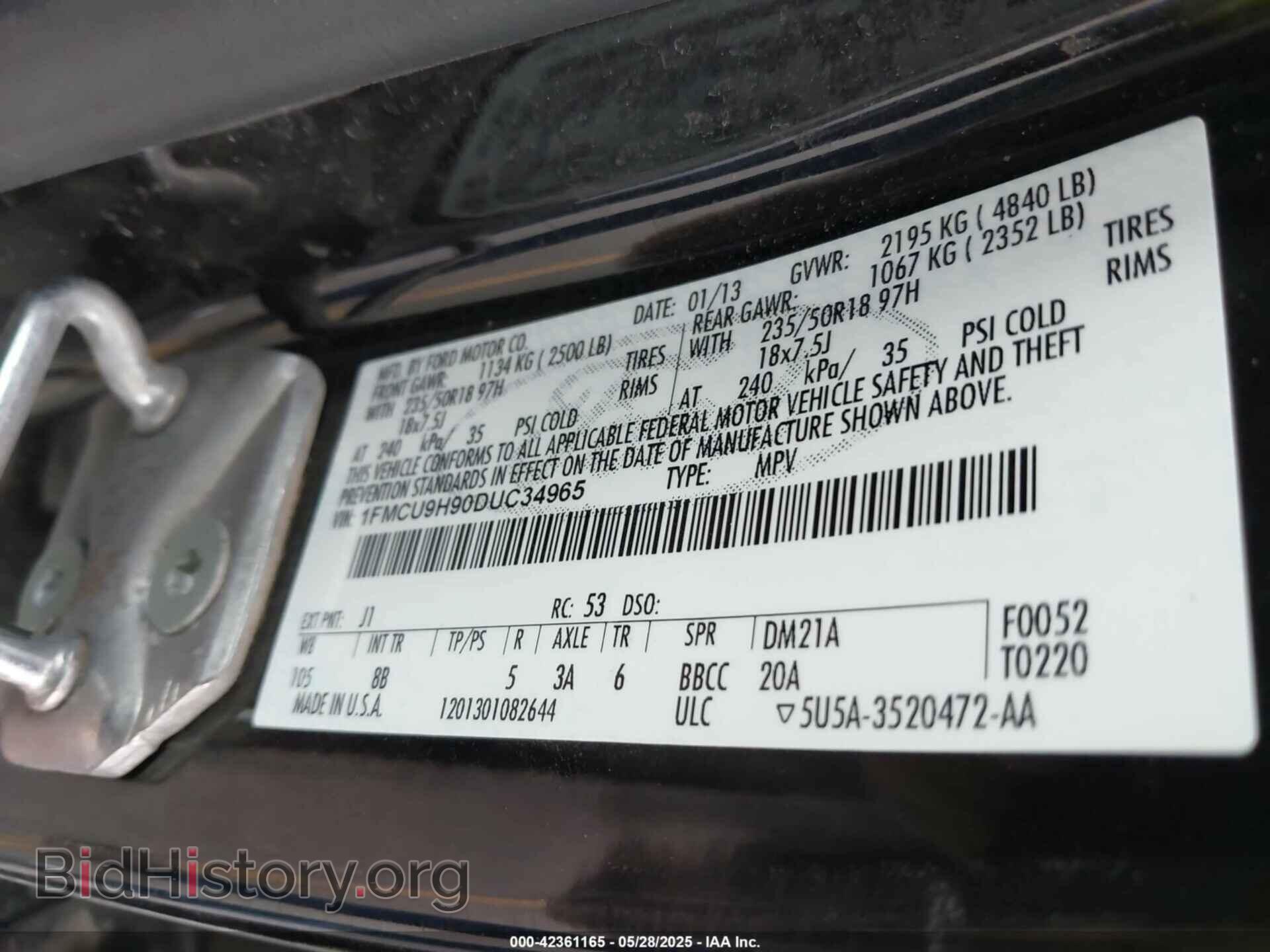 2013 FORD ESCAPE - VIN: 1FMCU9H90DUC34965 - Фото 9