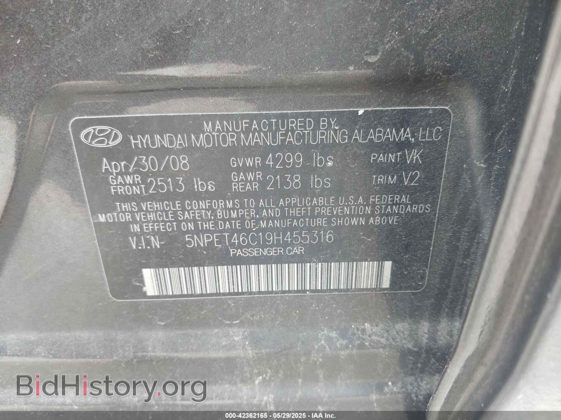 2009 HYUNDAI SONATA - VIN: 5NPET46C19H455316 - Фото 9