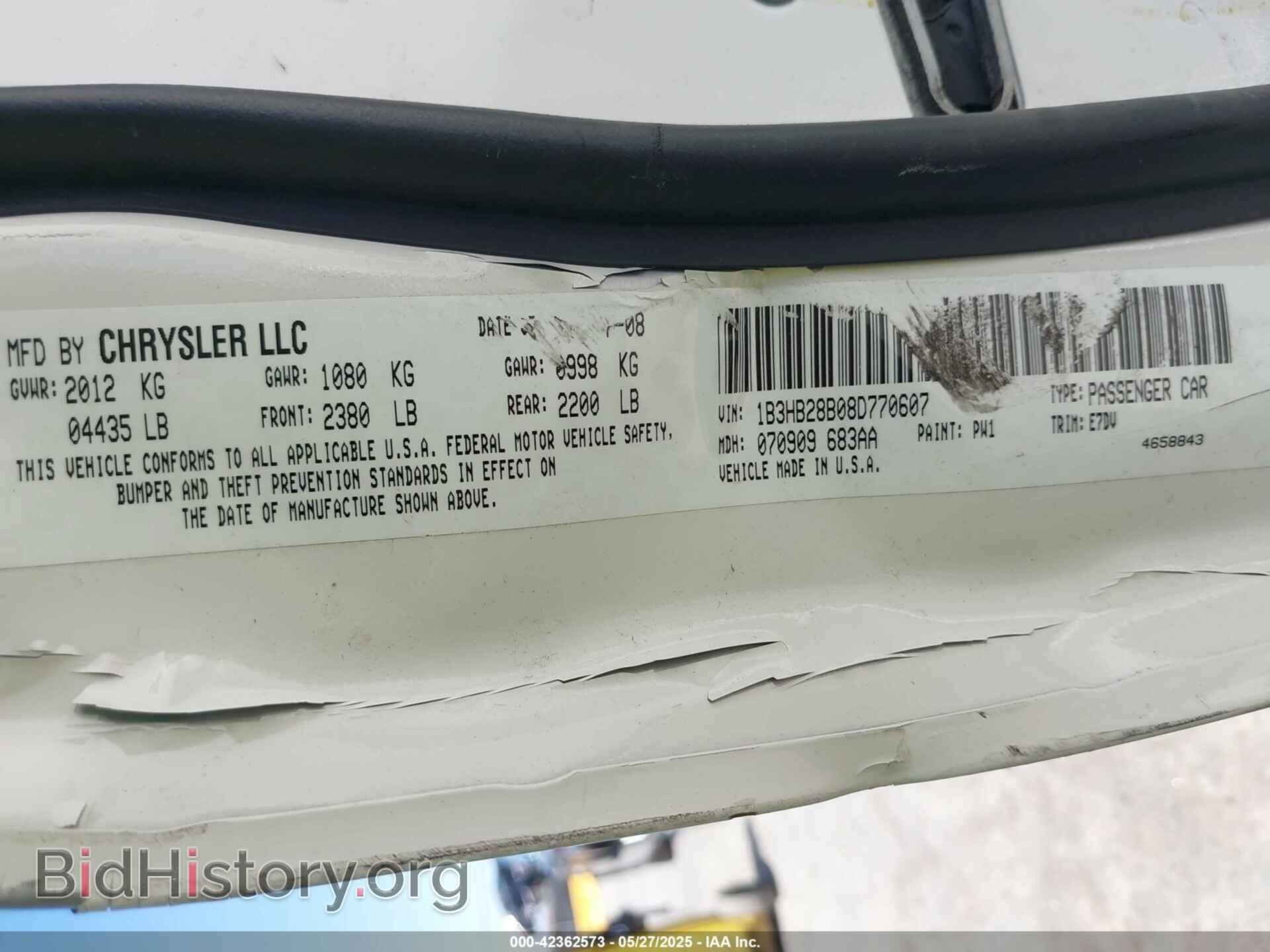 2008 DODGE CALIBER - VIN: 1B3HB28B08D770607 - Фото 9