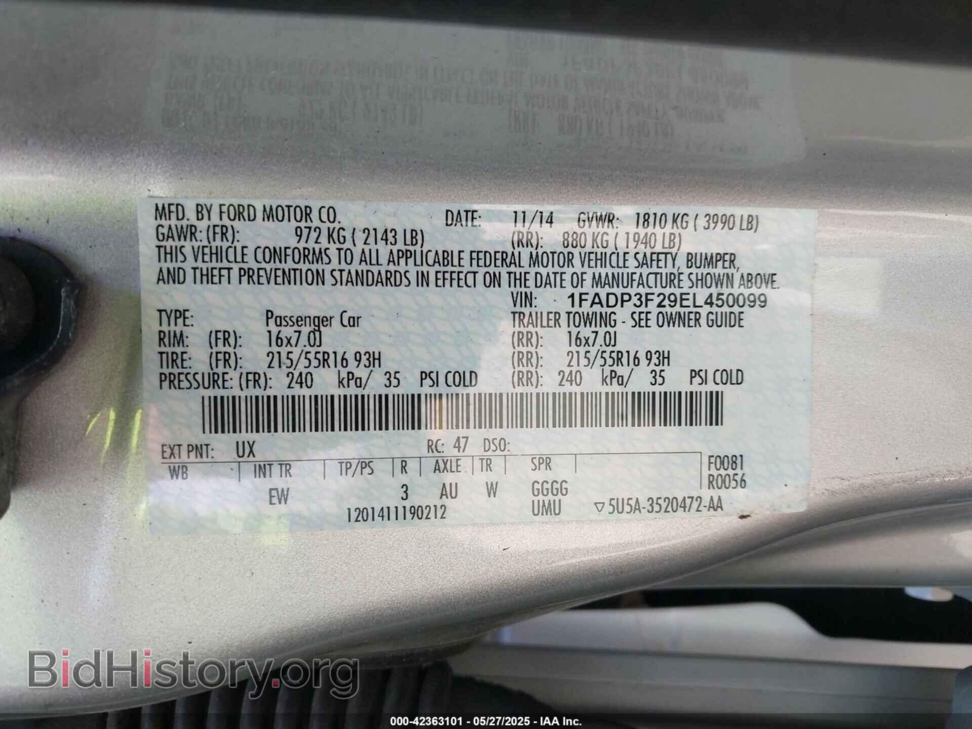 2014 FORD FOCUS - VIN: 1FADP3F29EL450099 - Фото 9