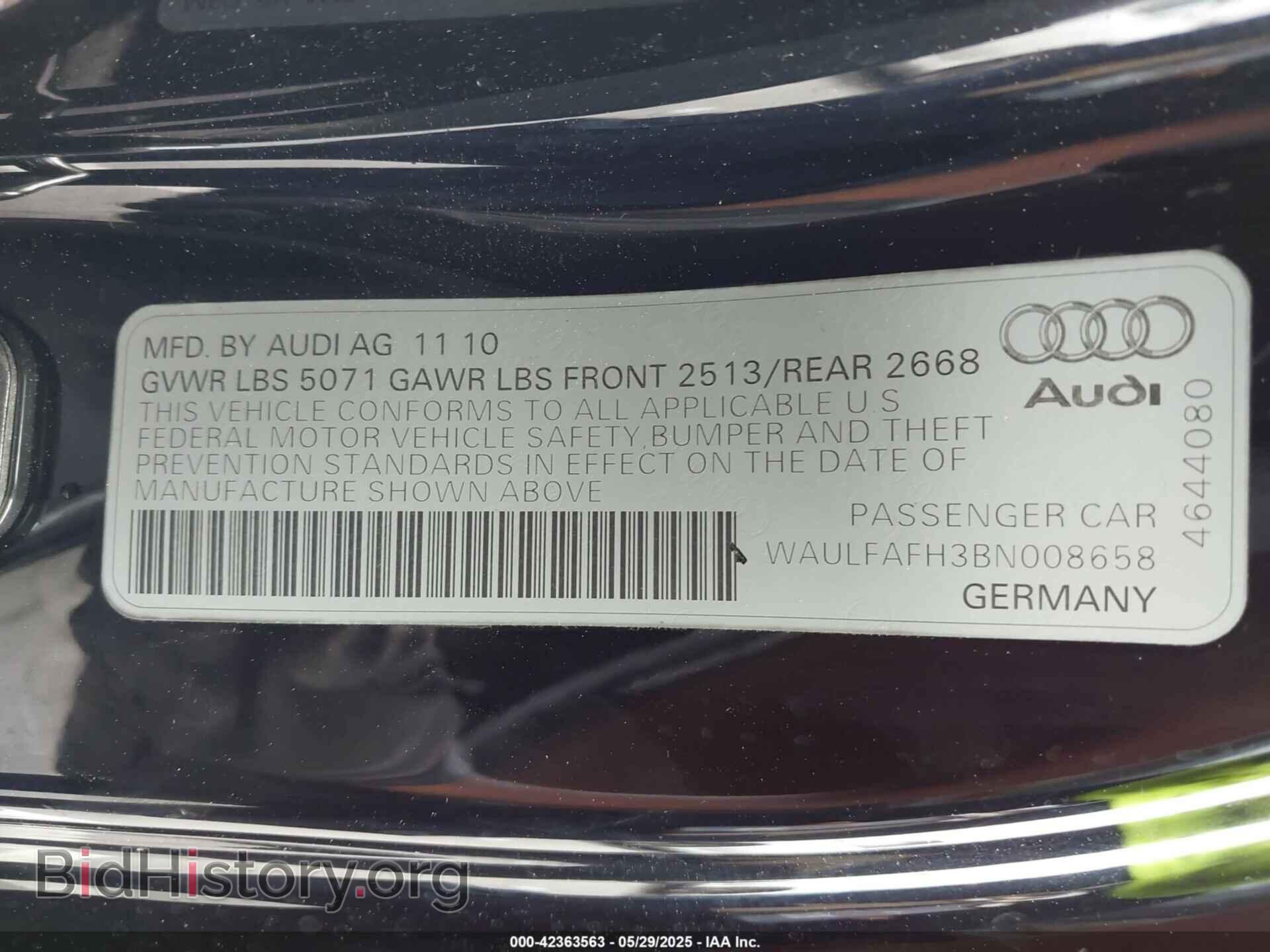 2011 AUDI A5 - VIN: WAULFAFH3BN008658 - Фото 9