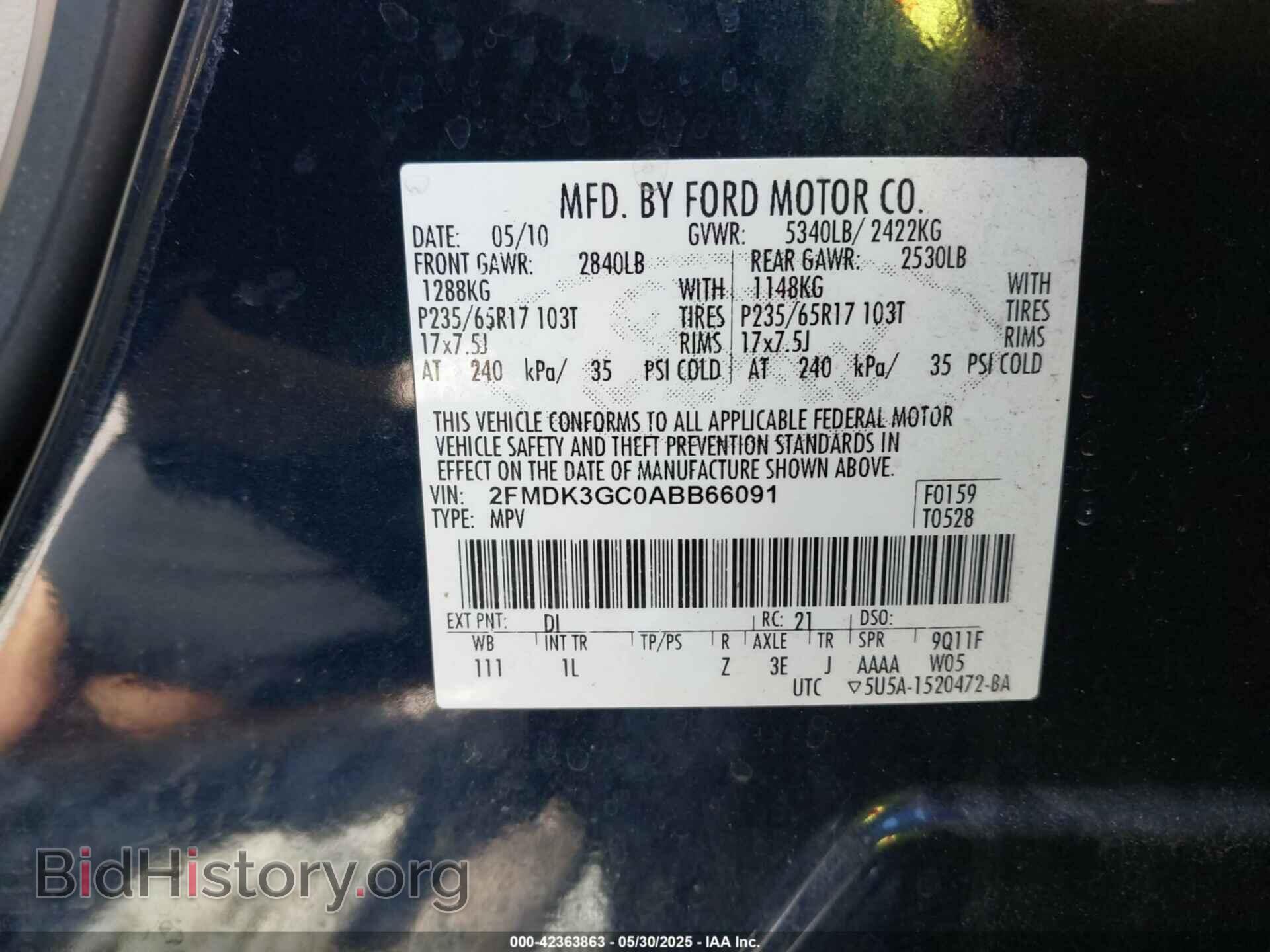 2010 FORD EDGE - VIN: 2FMDK3GC0ABB66091 - Фото 9