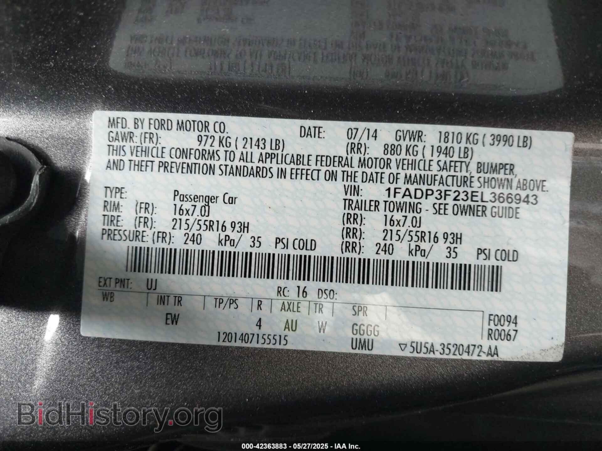 2014 FORD FOCUS - VIN: 1FADP3F23EL366943 - Фото 9