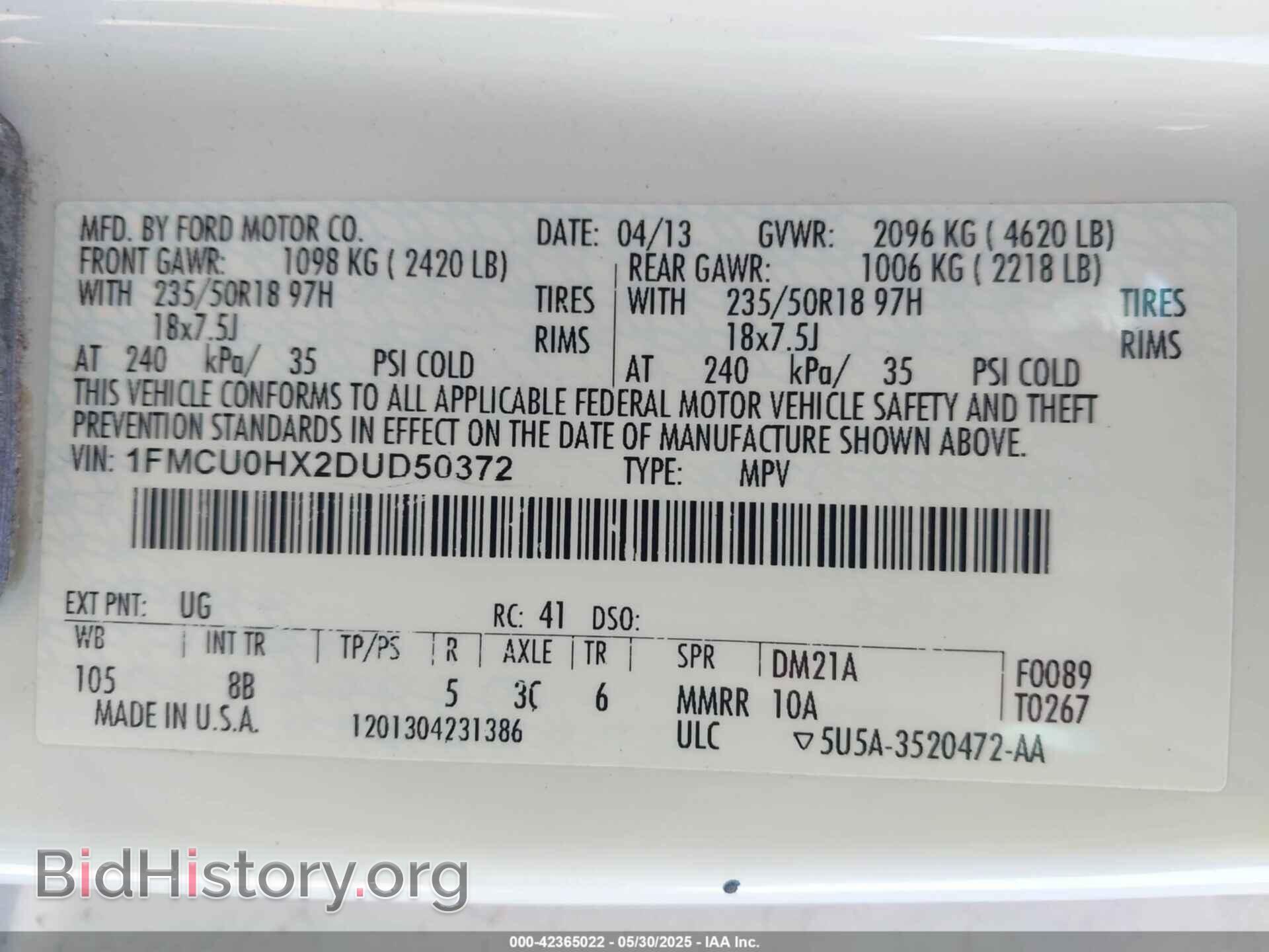 2013 FORD ESCAPE - VIN: 1FMCU0HX2DUD50372 - Фото 9