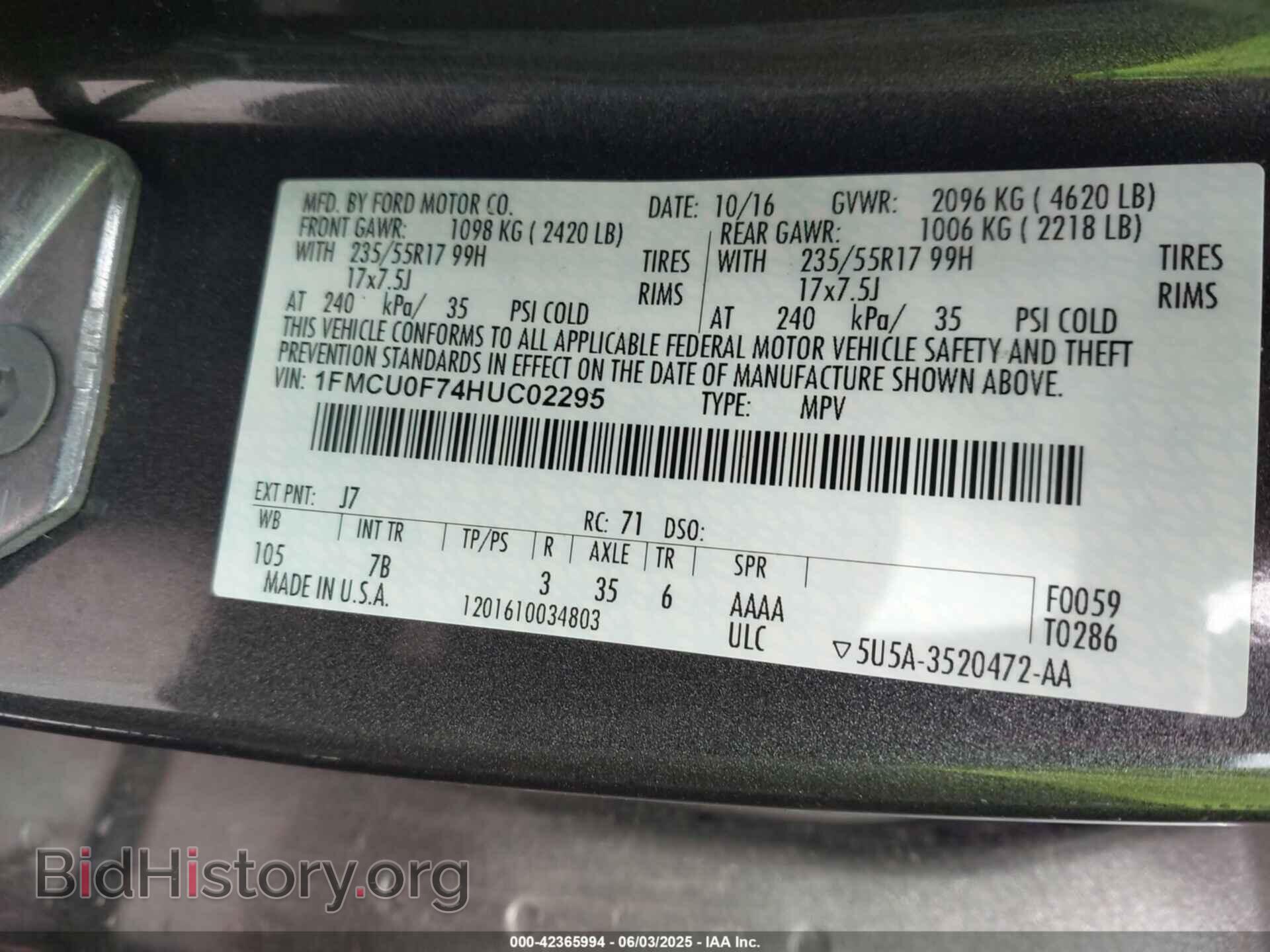 2017 FORD ESCAPE - VIN: 1FMCU0F74HUC02295 - Фото 9
