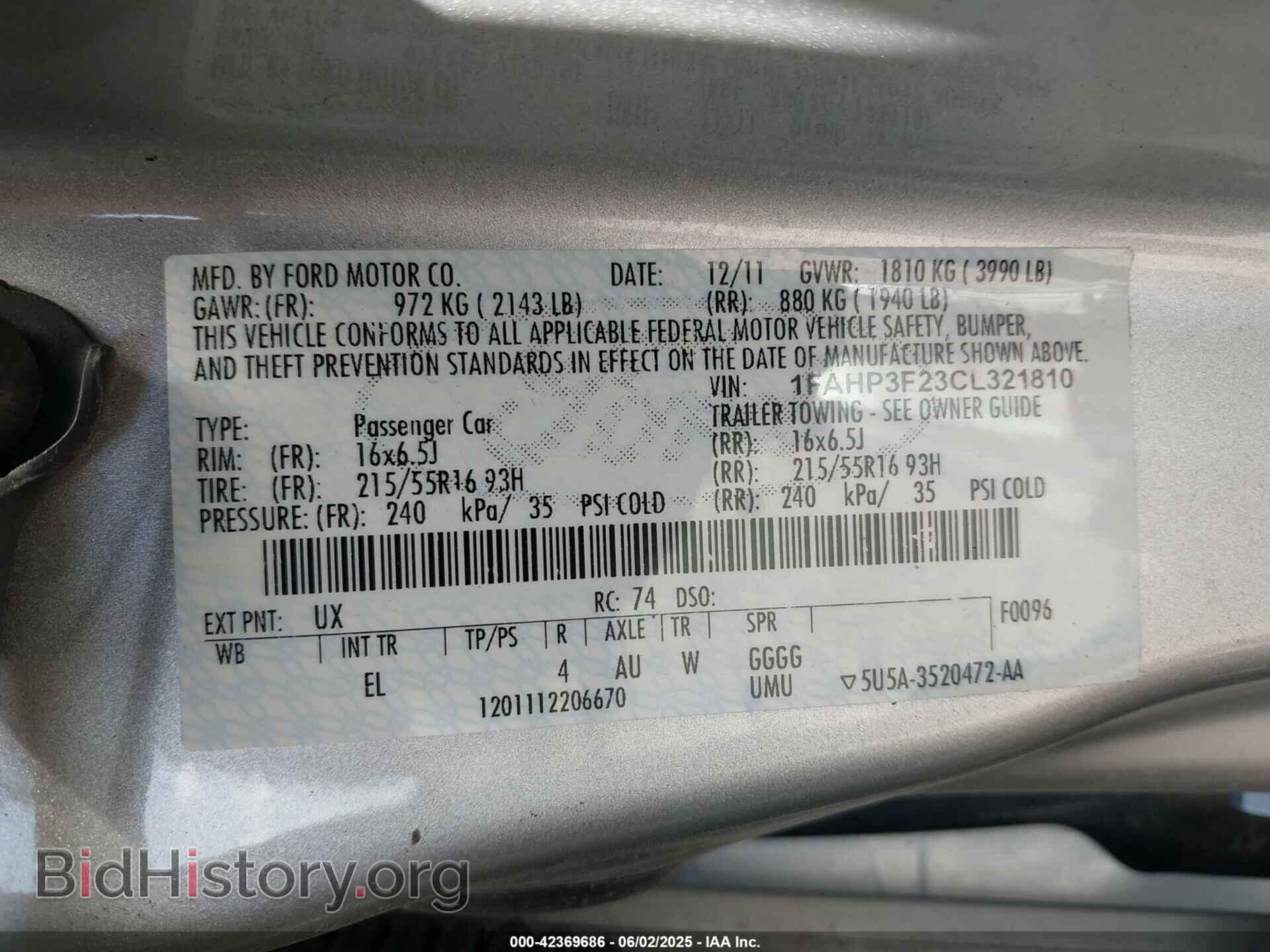 2012 FORD FOCUS - VIN: 1FAHP3F23CL321810 - Фото 9