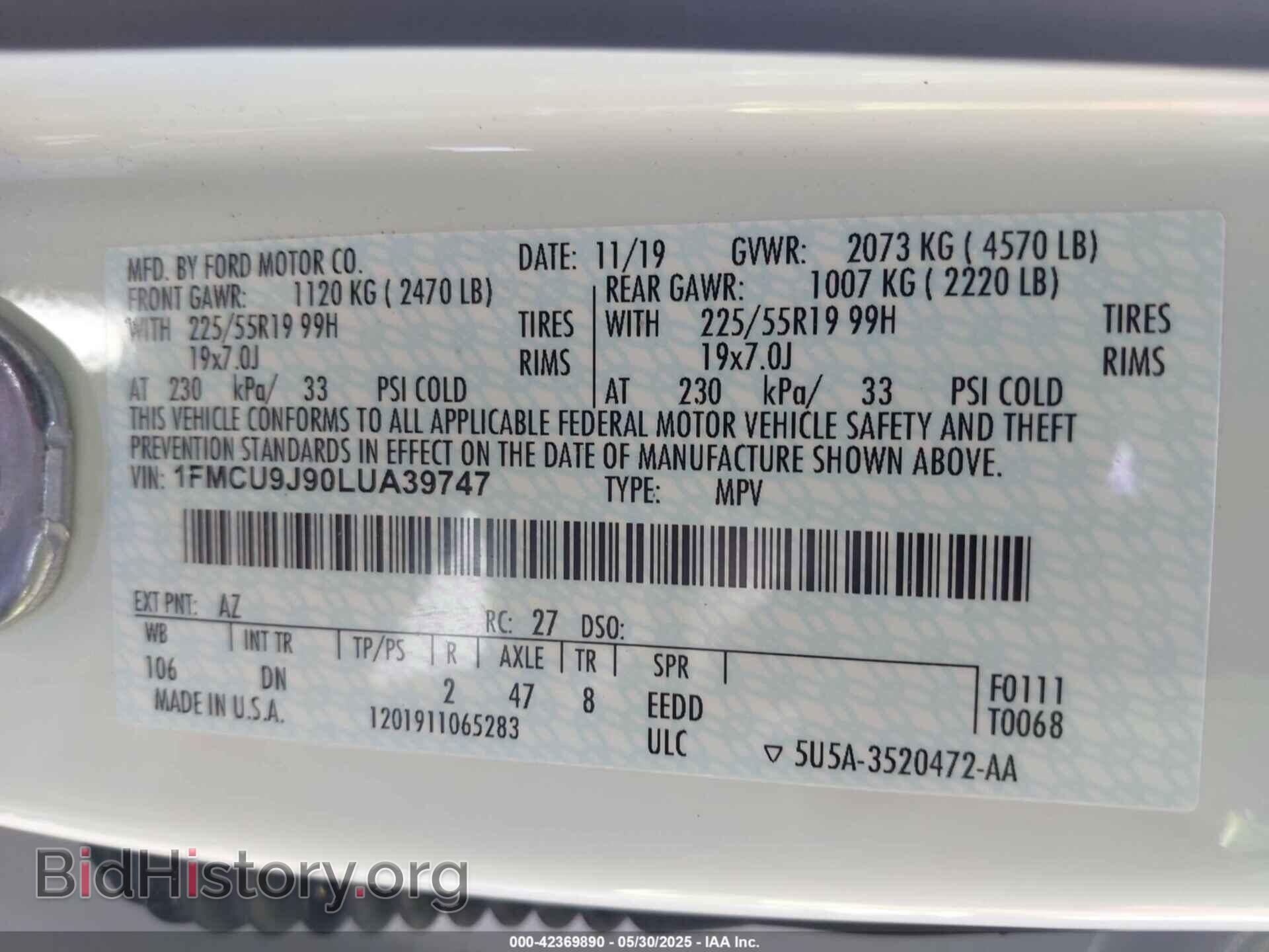 2020 FORD ESCAPE - VIN: 1FMCU9J90LUA39747 - Photo 9