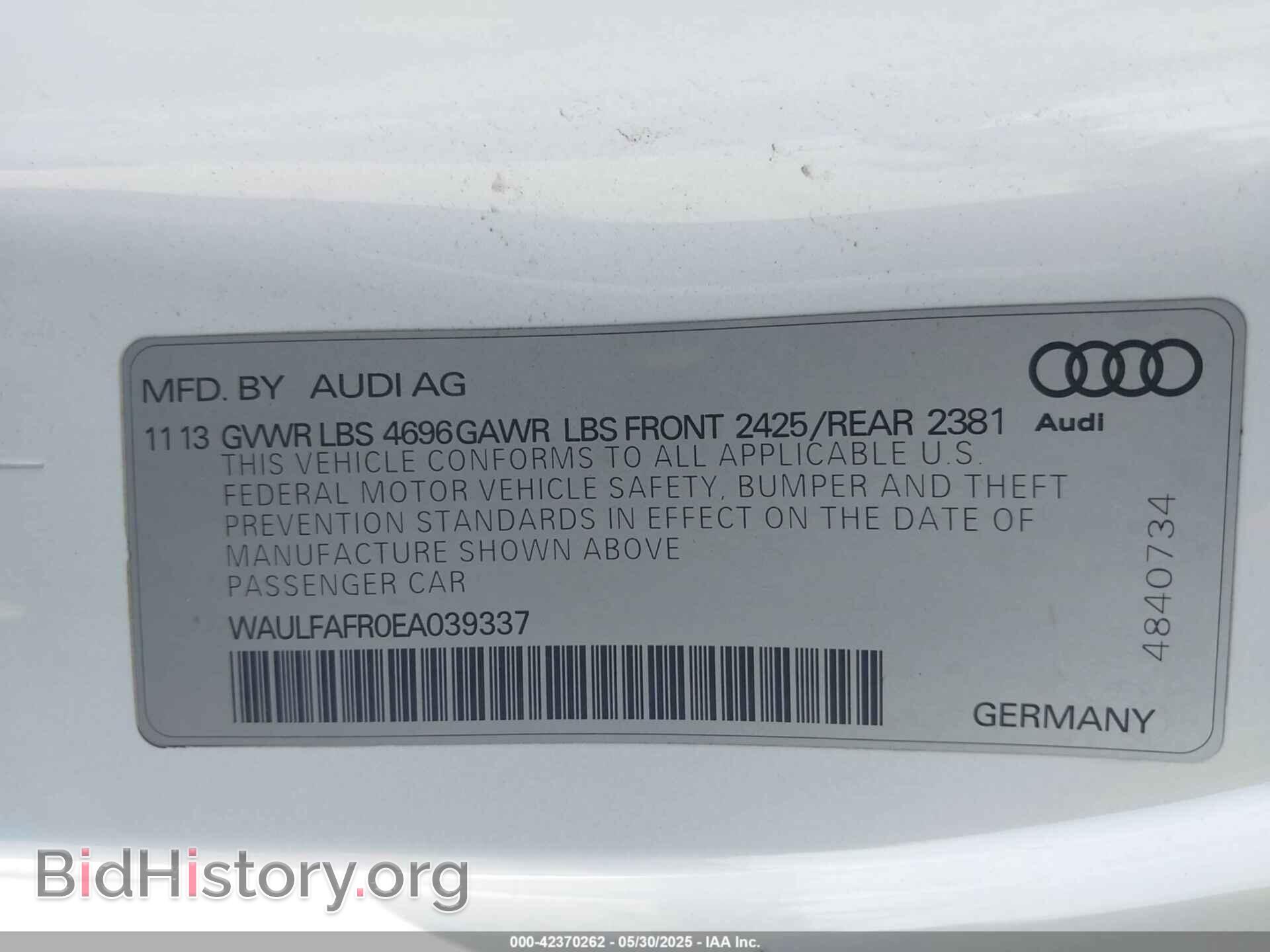 2014 AUDI A5 - VIN: WAULFAFR0EA039337 - Фото 9