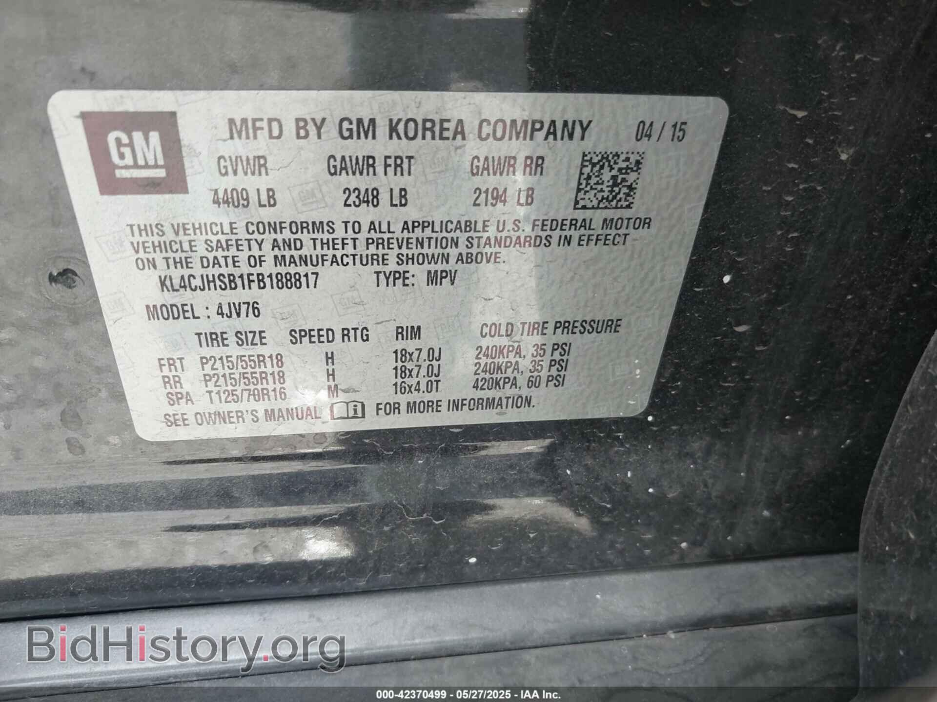 2015 BUICK ENCORE - VIN: KL4CJHSB1FB188817 - Photo 9